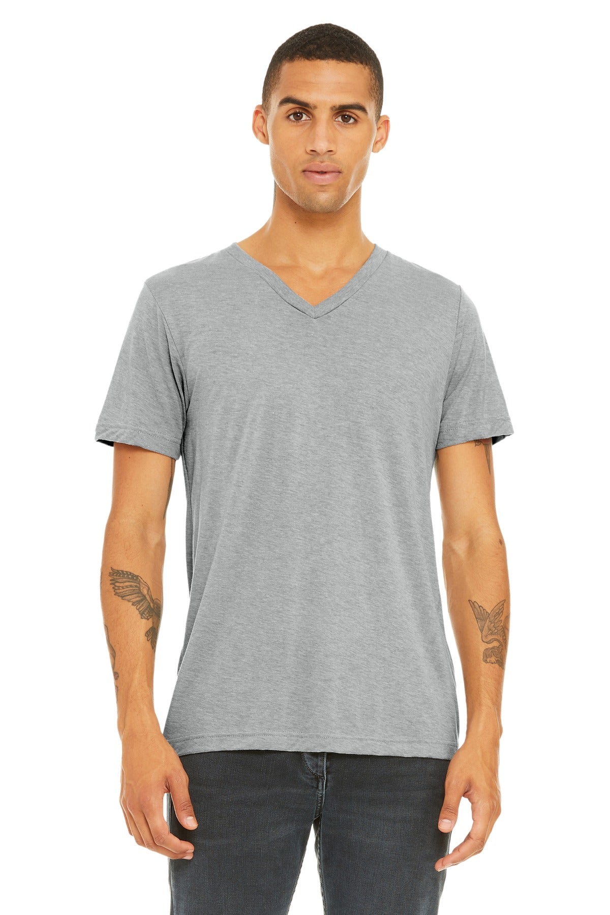 BELLA+CANVAS Unisex Triblend Short Sleeve V-Neck Tee. BC3415 - Athletic Grey Triblend - front