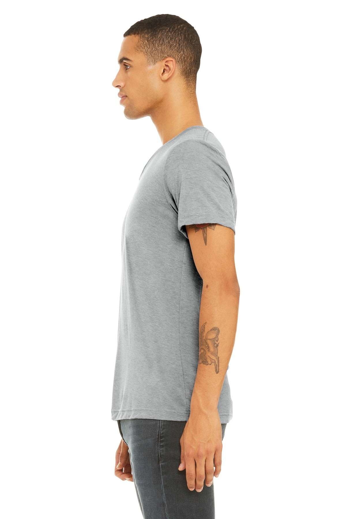 BELLA+CANVAS Unisex Triblend Short Sleeve V-Neck Tee. BC3415 - Athletic Grey Triblend - side
