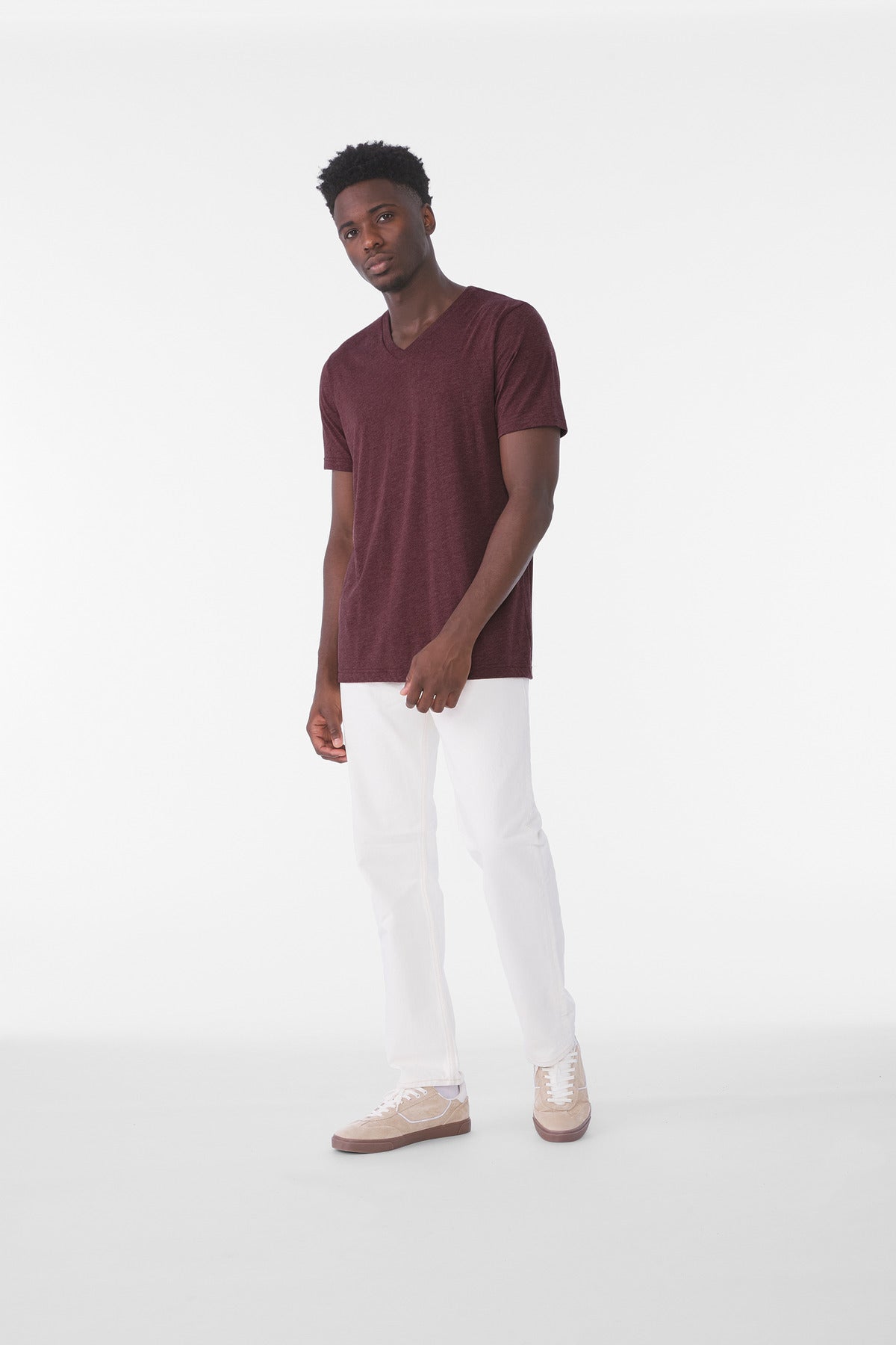 BELLA+CANVAS Unisex Triblend Short Sleeve V-Neck Tee. BC3415 - Maroon Triblend - front