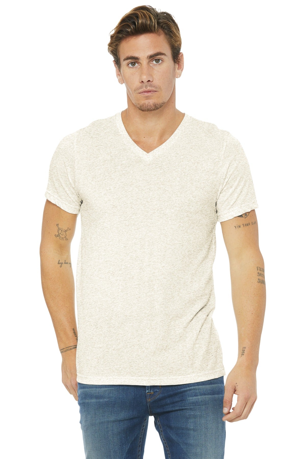 BELLA+CANVAS Unisex Triblend Short Sleeve V-Neck Tee. BC3415 - Oatmeal Triblend - front