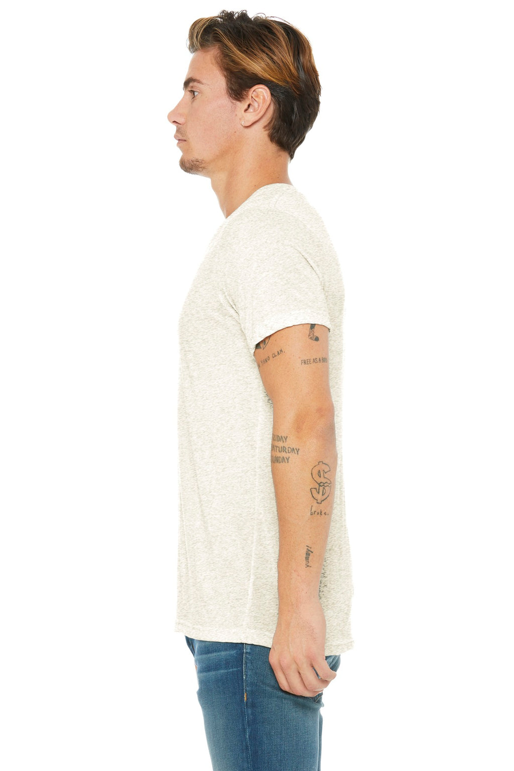BELLA+CANVAS Unisex Triblend Short Sleeve V-Neck Tee. BC3415 - Oatmeal Triblend - side