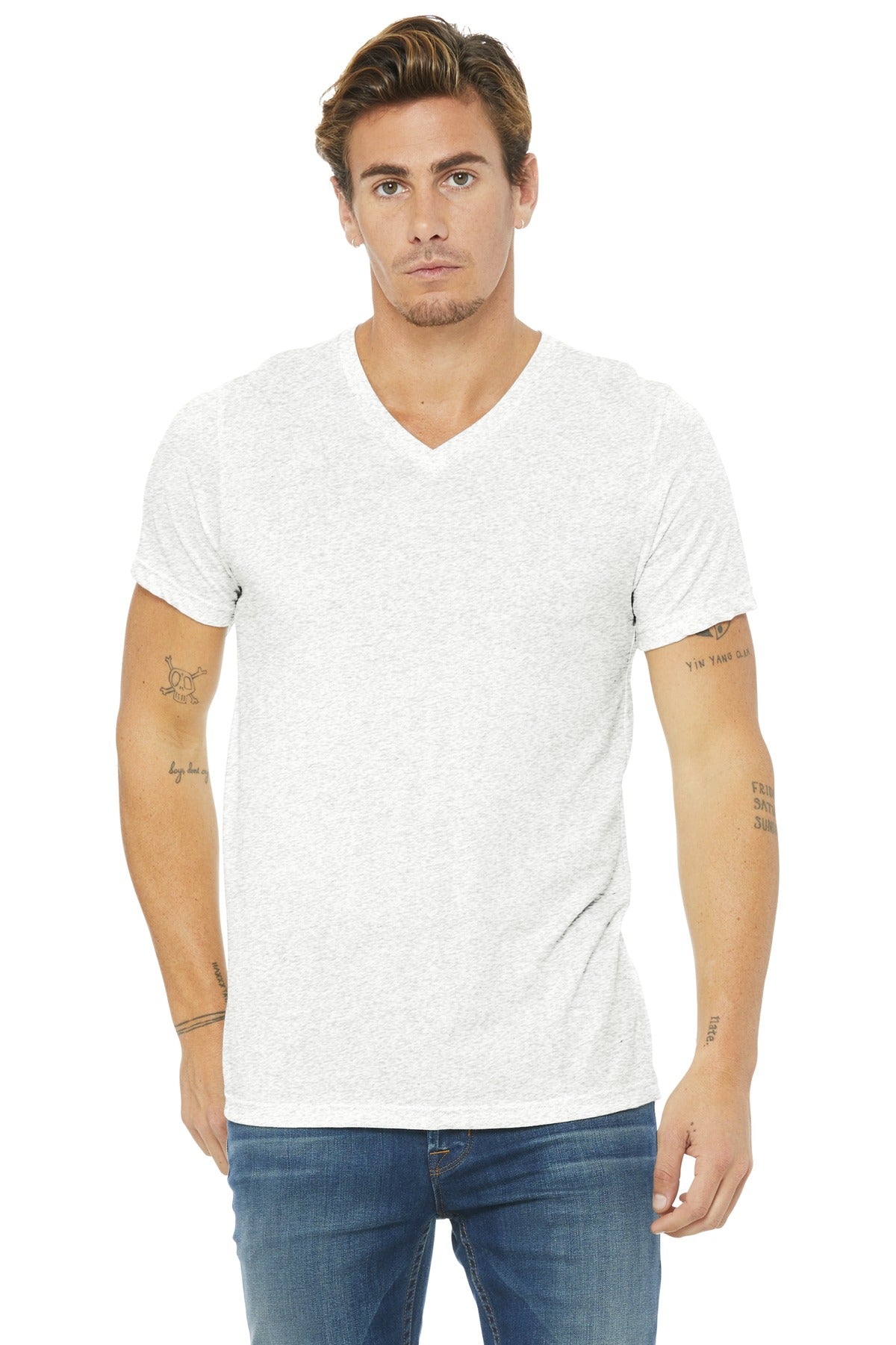 BELLA+CANVAS Unisex Triblend Short Sleeve V-Neck Tee. BC3415 - White Fleck Triblend - front