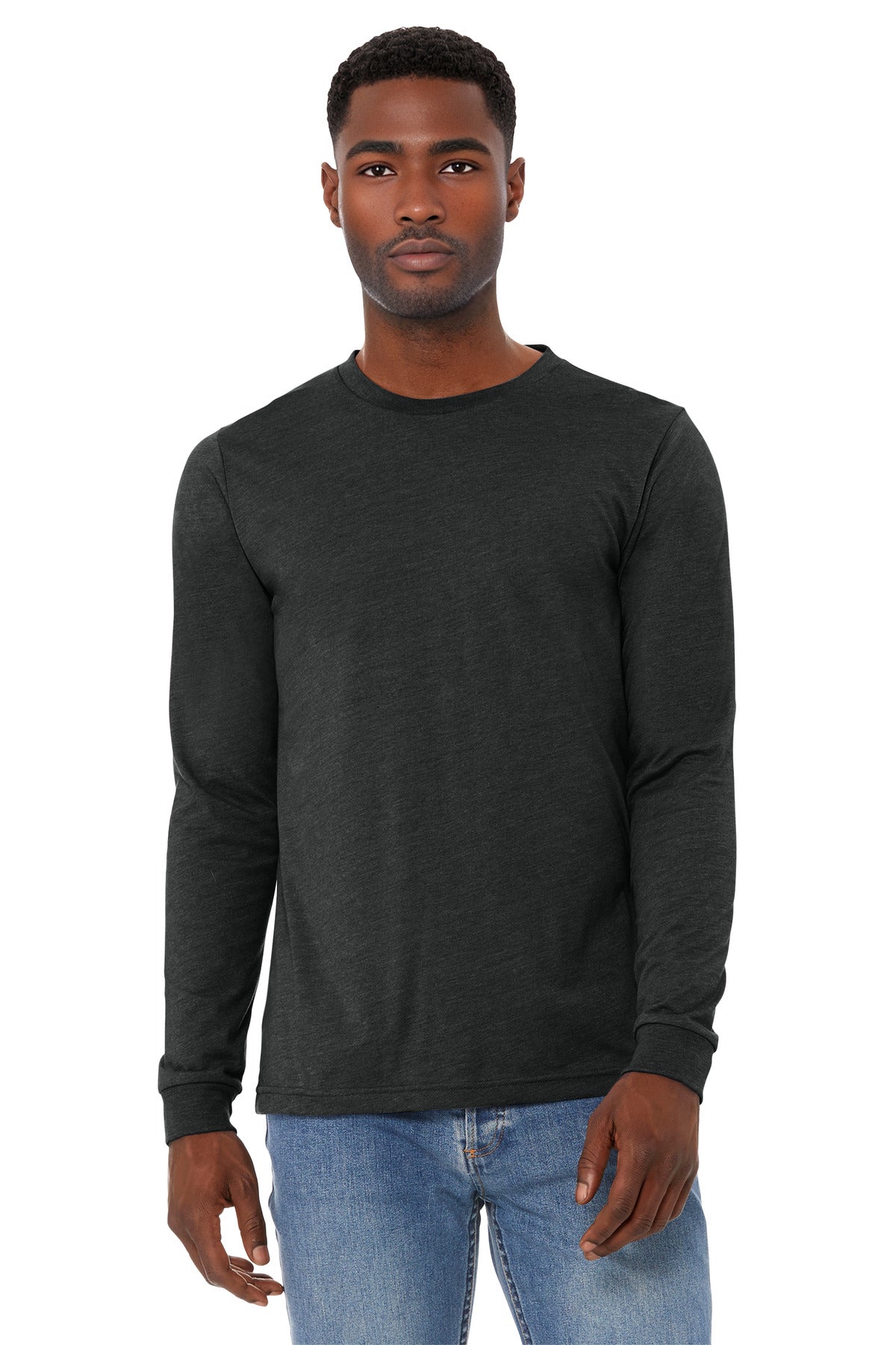 BELLA+CANVAS Unisex Heather CVC Long Sleeve Tee BC3501CVC - Black Heather - front