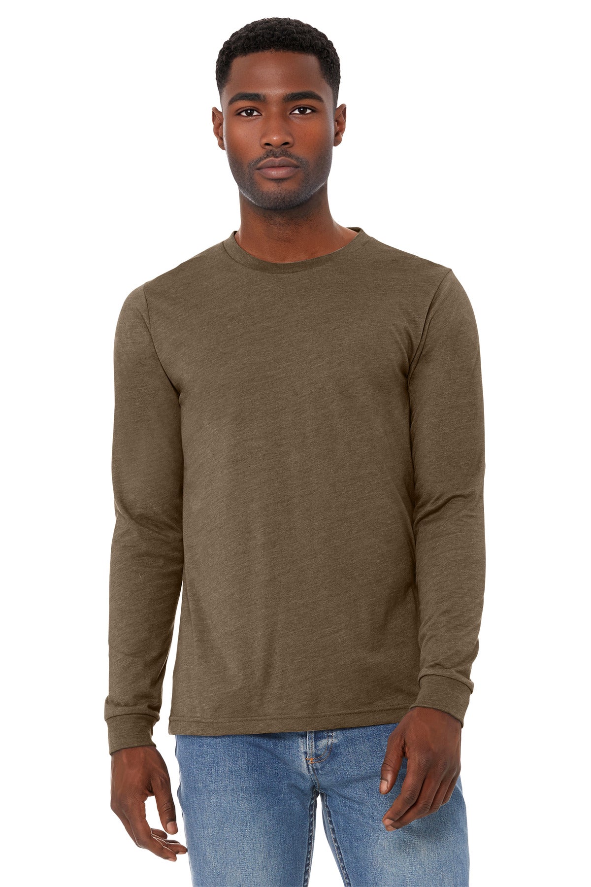BELLA+CANVAS Unisex Heather CVC Long Sleeve Tee BC3501CVC - Heather Brown - front