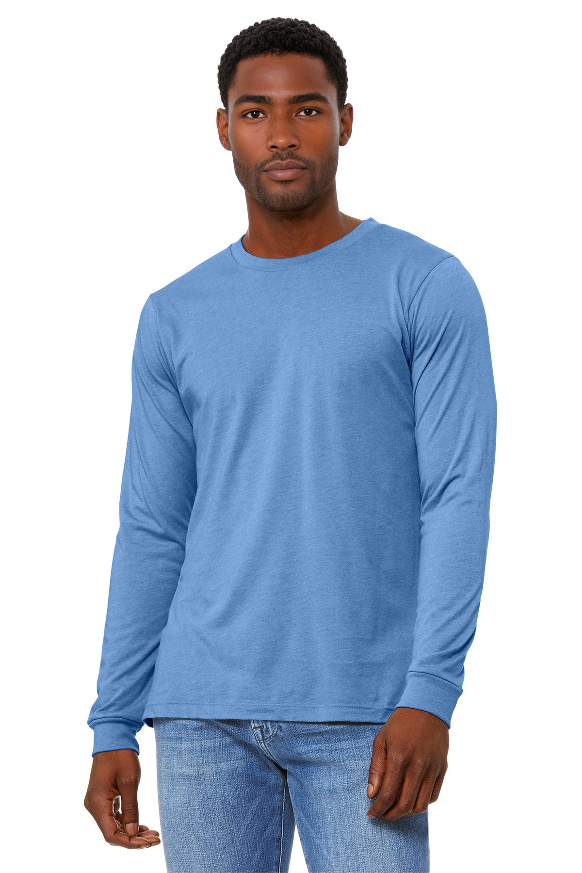 BELLA+CANVAS Unisex Heather CVC Long Sleeve Tee BC3501CVC - Heather Carolina Blue - front