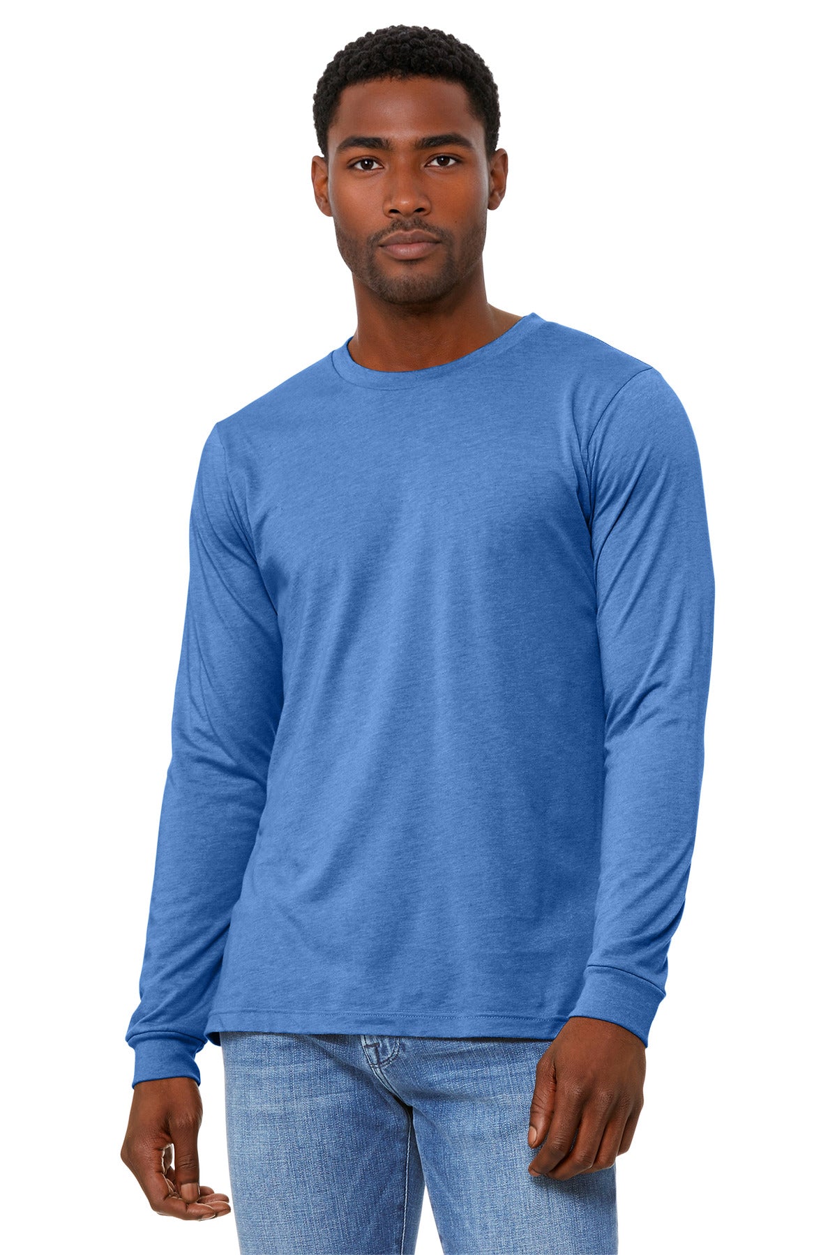 BELLA+CANVAS Unisex Heather CVC Long Sleeve Tee BC3501CVC - Heather Columbia Blue - front