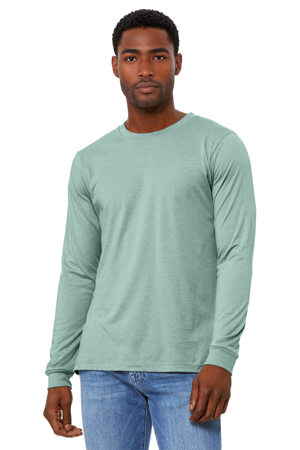 BELLA+CANVAS Unisex Heather CVC Long Sleeve Tee BC3501CVC - Heather Dusty Blue - front