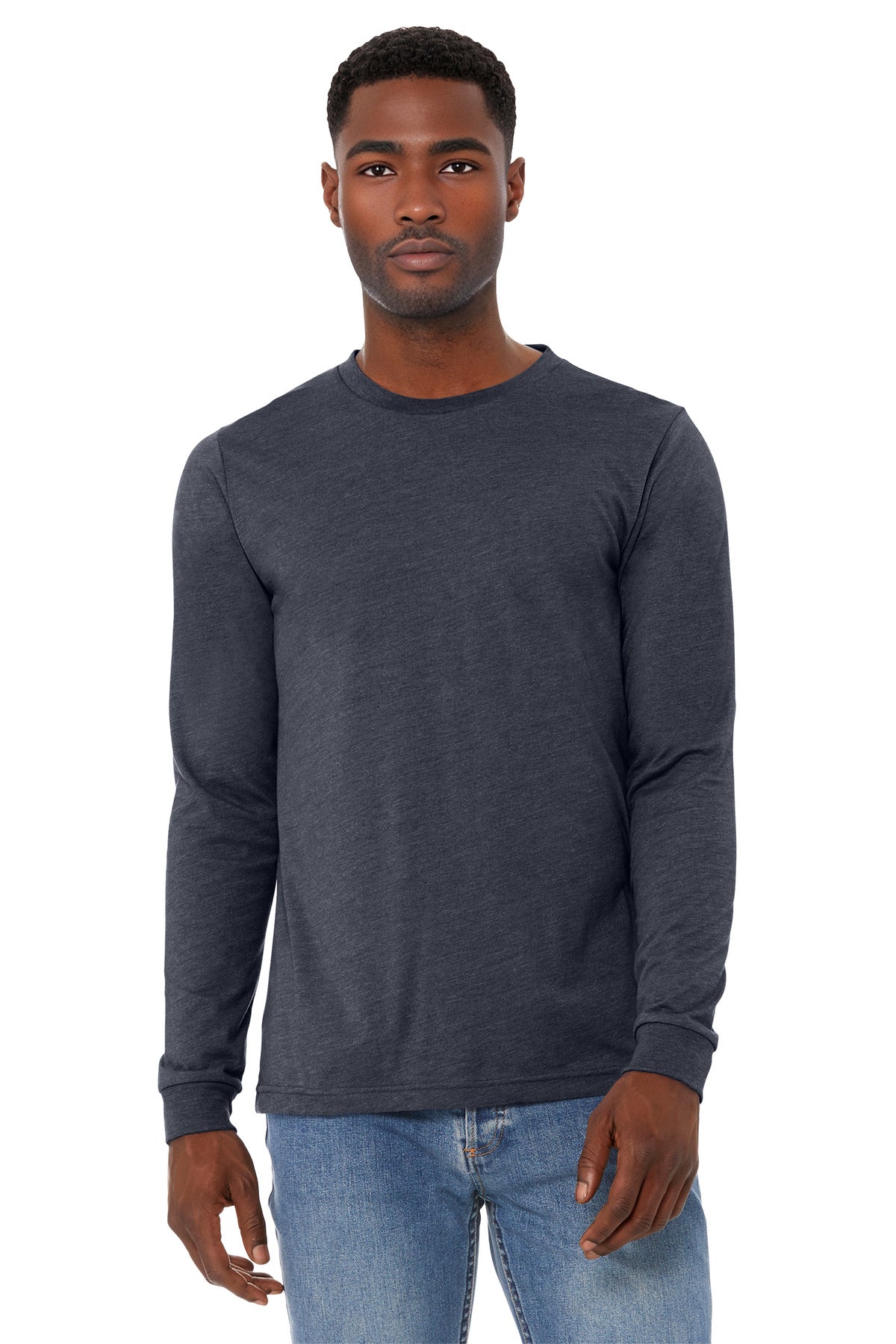 BELLA+CANVAS Unisex Heather CVC Long Sleeve Tee BC3501CVC - Heather Midnight Navy - front