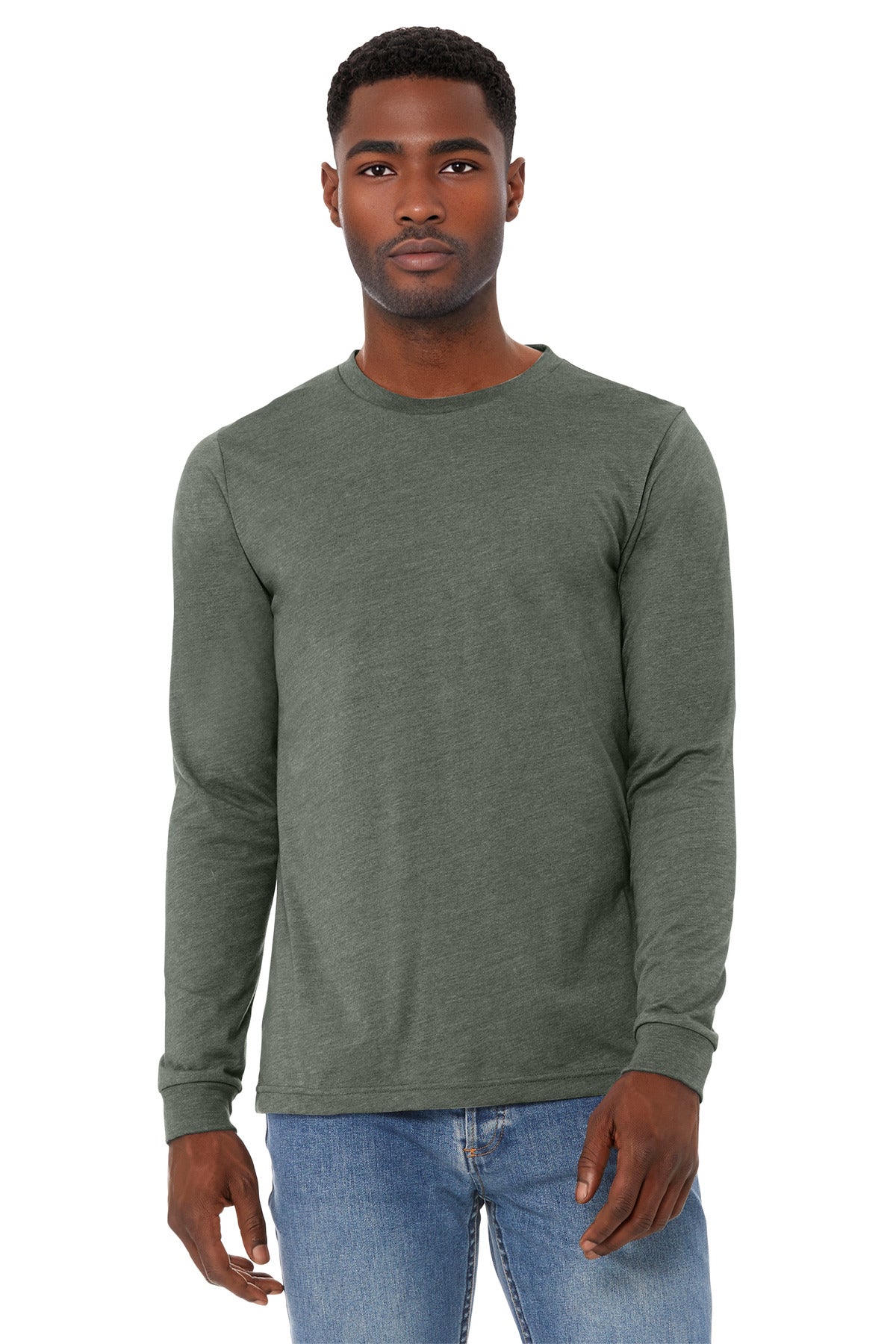 BELLA+CANVAS Unisex Heather CVC Long Sleeve Tee BC3501CVC - Heather Military Green - front