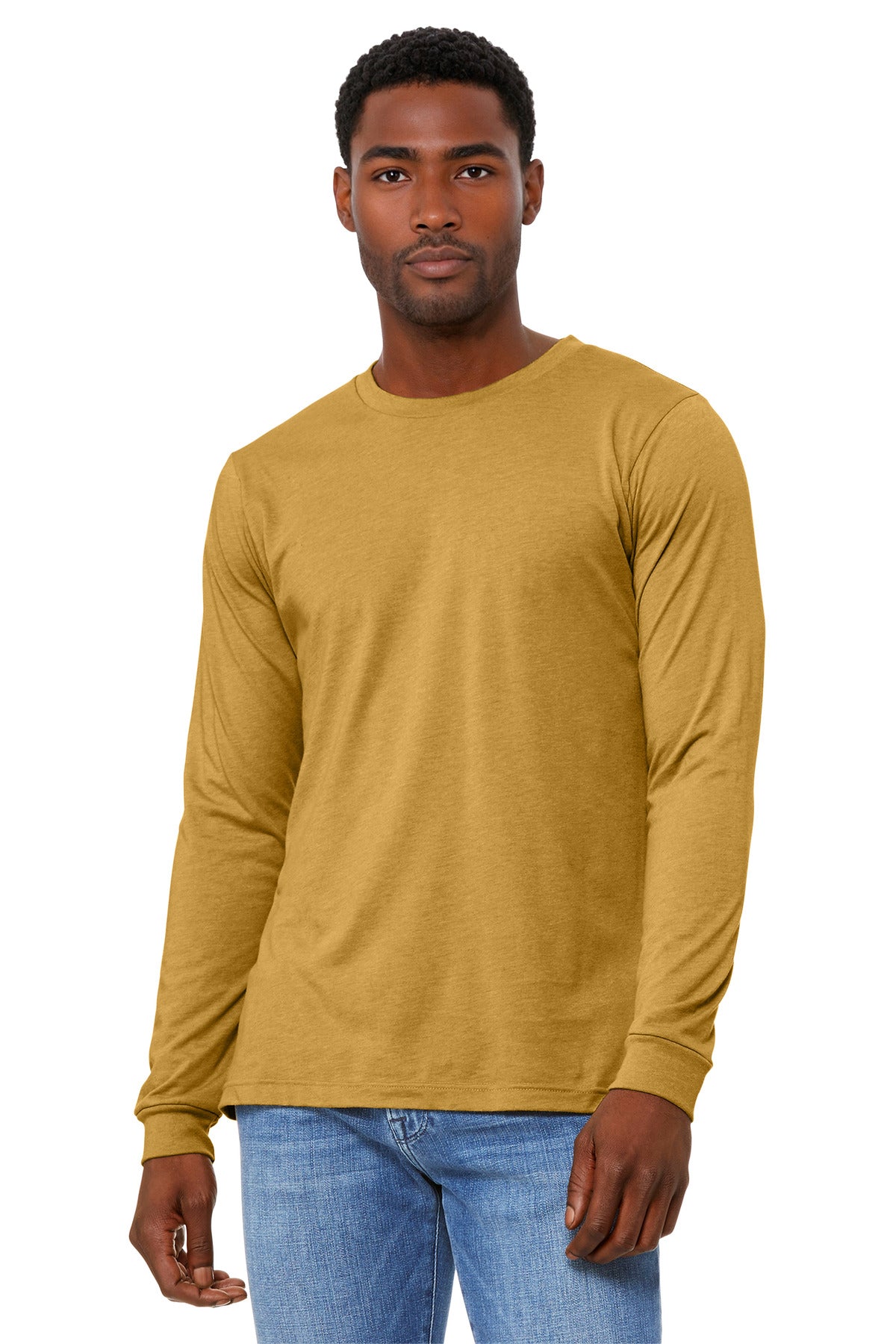 BELLA+CANVAS Unisex Heather CVC Long Sleeve Tee BC3501CVC - Heather Mustard - front