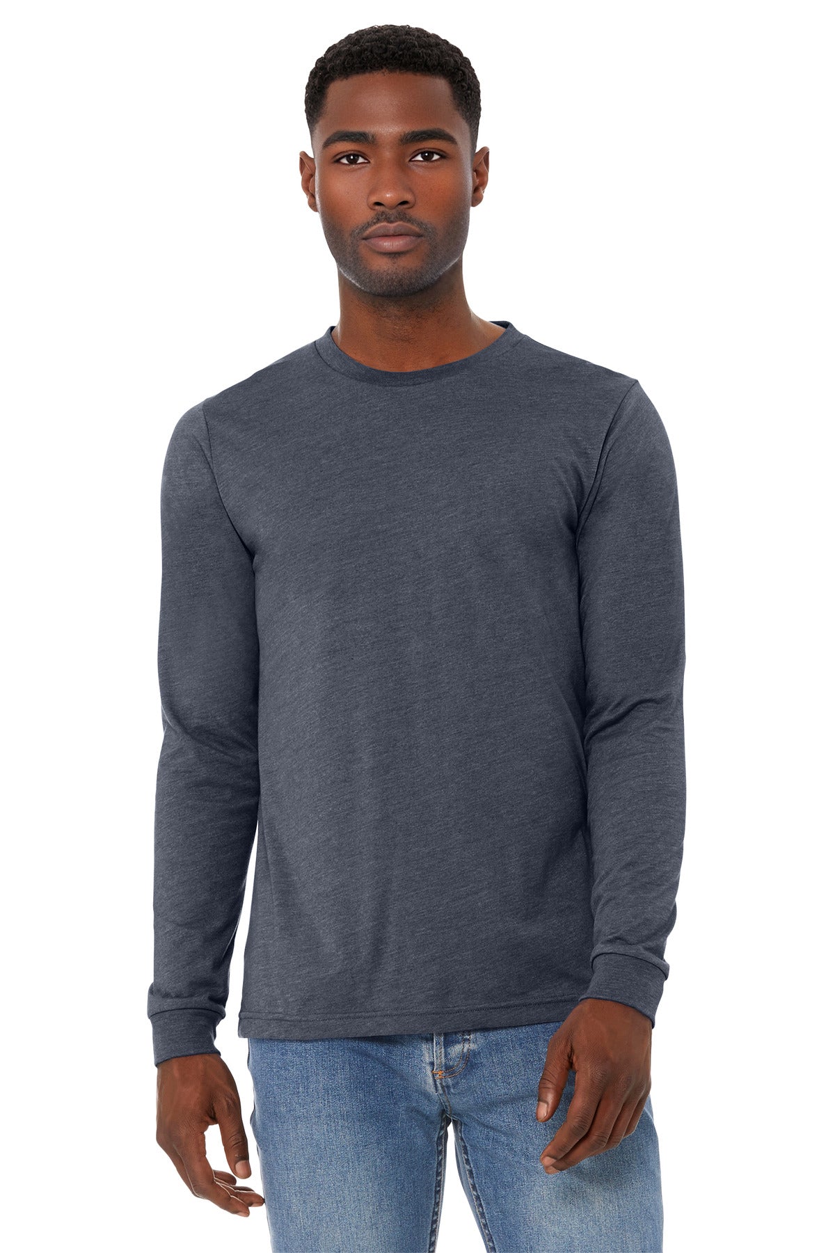 BELLA+CANVAS Unisex Heather CVC Long Sleeve Tee BC3501CVC - Heather Navy - front