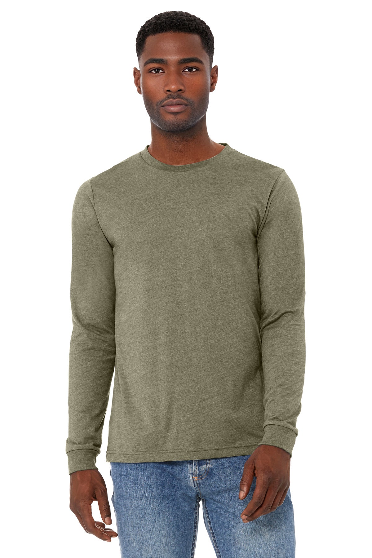 BELLA+CANVAS Unisex Heather CVC Long Sleeve Tee BC3501CVC - Heather Olive - front