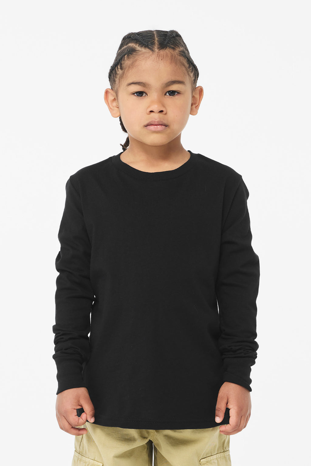 BELLA+CANVAS Youth Jersey Long Sleeve Tee BC3501Y - Black - front