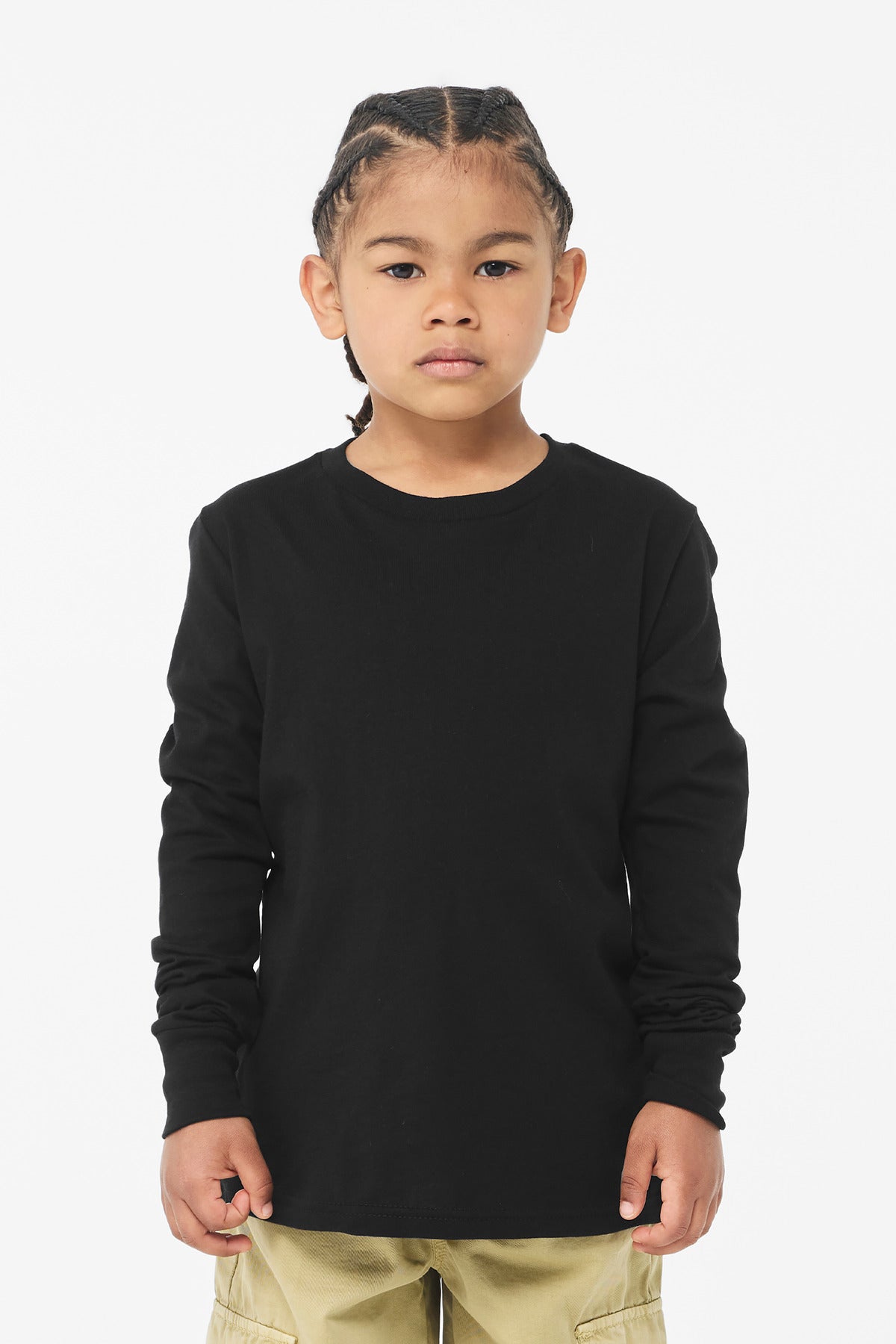 BELLA+CANVAS Youth Jersey Long Sleeve Tee BC3501Y - Black - front