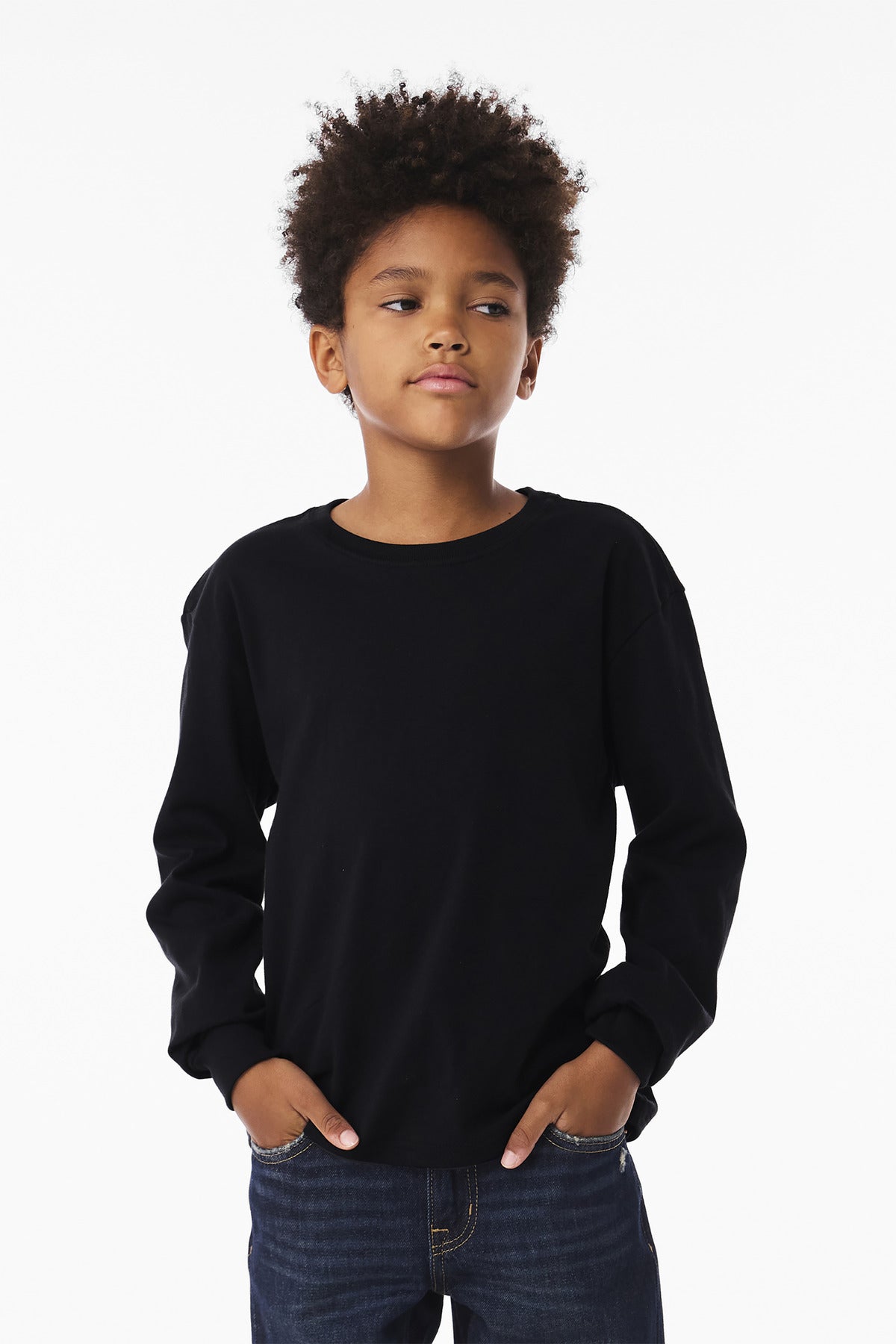 BELLA+CANVAS Youth 6-Ounce Heavyweight Long Sleeve Tee BC3511Y - Black - front
