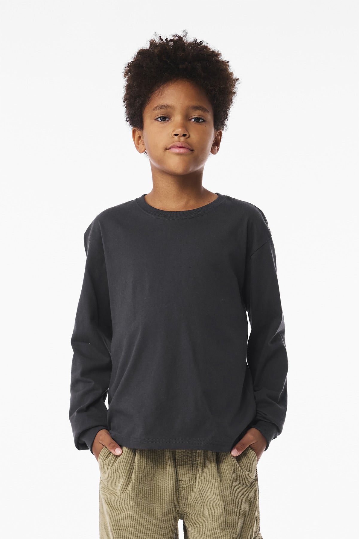 BELLA+CANVAS Youth 6-Ounce Heavyweight Long Sleeve Tee BC3511Y - Dark Grey - front