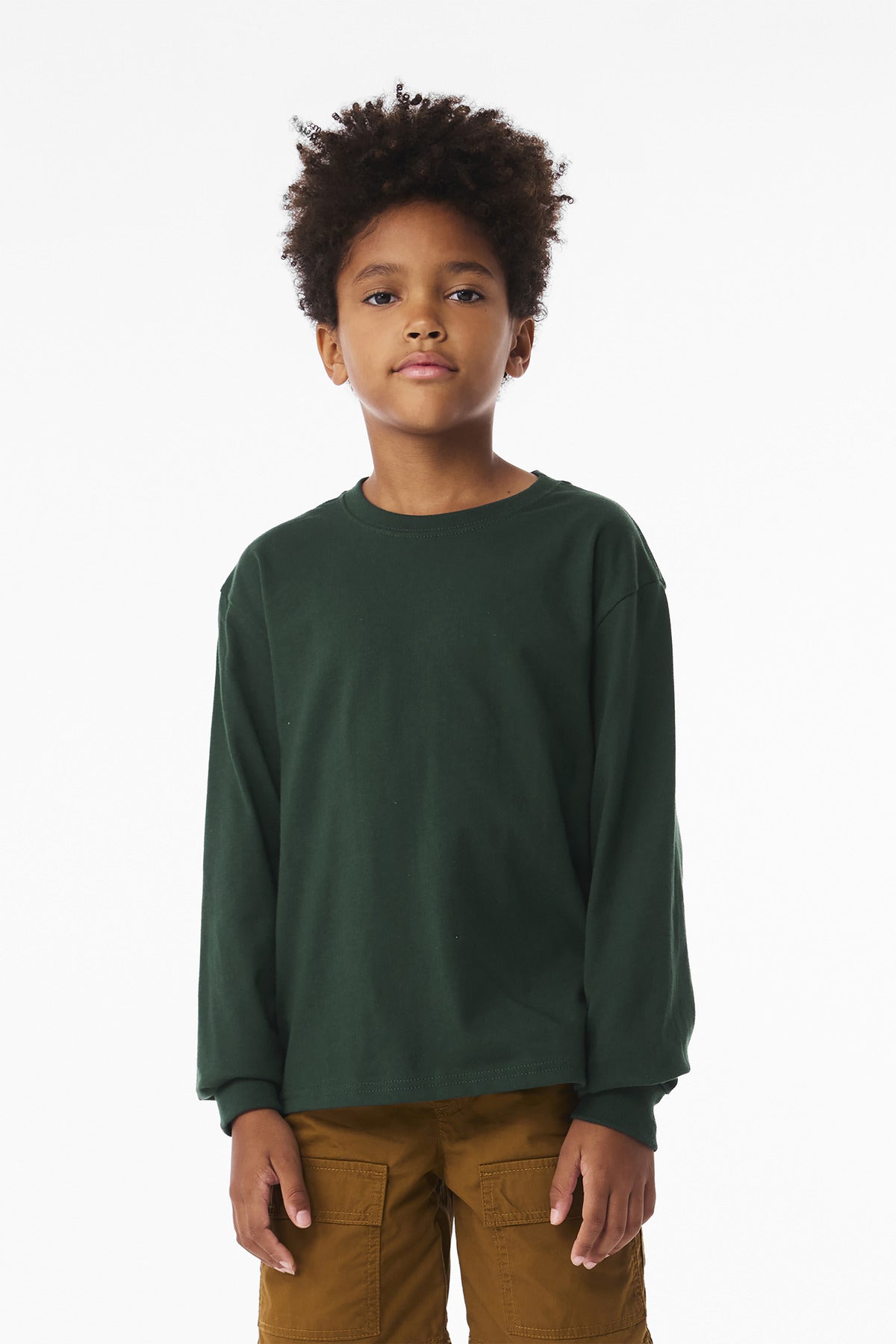 BELLA+CANVAS Youth 6-Ounce Heavyweight Long Sleeve Tee BC3511Y - Forest - front