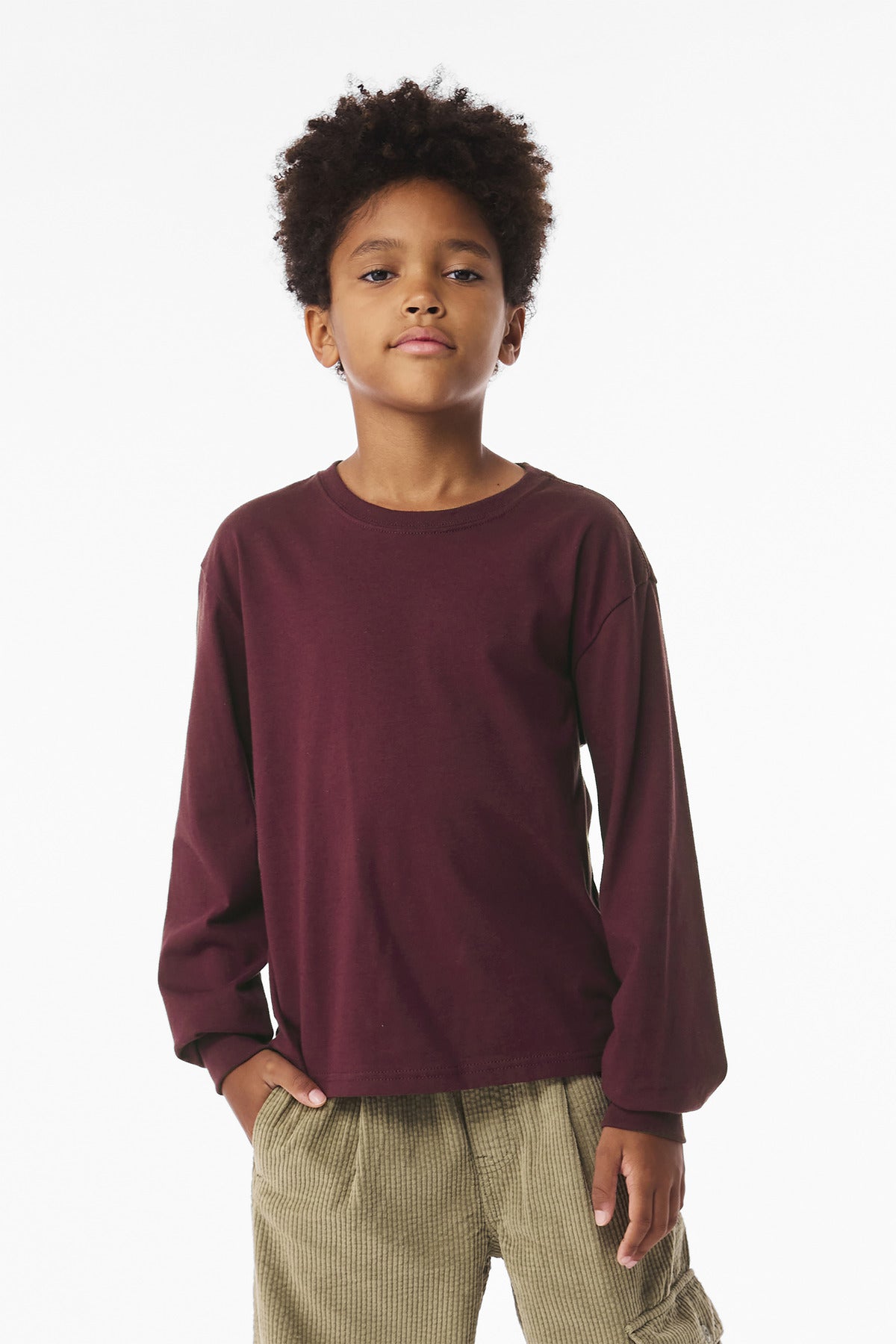 BELLA+CANVAS Youth 6-Ounce Heavyweight Long Sleeve Tee BC3511Y - Maroon - front