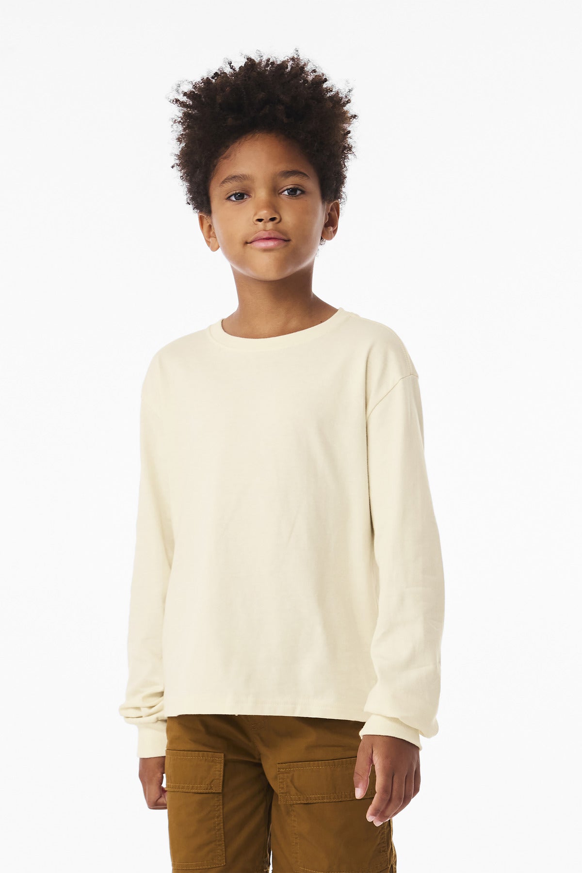 BELLA+CANVAS Youth 6-Ounce Heavyweight Long Sleeve Tee BC3511Y - Natural - front