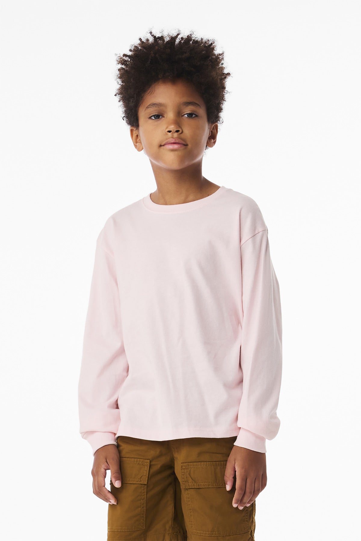 BELLA+CANVAS Youth 6-Ounce Heavyweight Long Sleeve Tee BC3511Y - Soft Pink - front