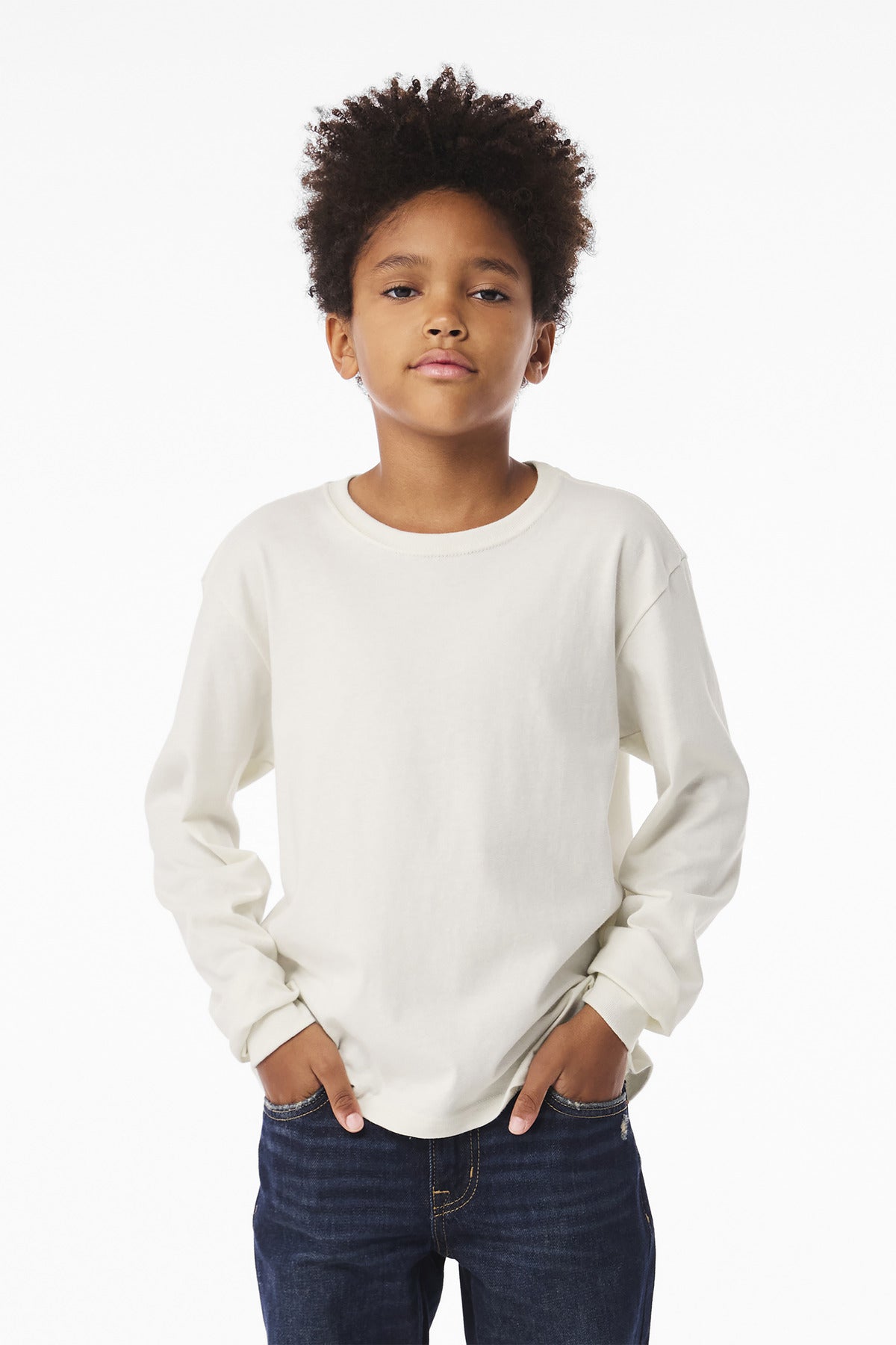 BELLA+CANVAS Youth 6-Ounce Heavyweight Long Sleeve Tee BC3511Y - Vintage White - front