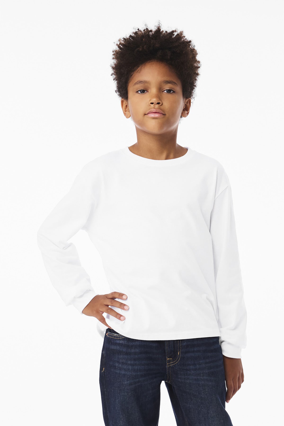 BELLA+CANVAS Youth 6-Ounce Heavyweight Long Sleeve Tee BC3511Y - White - front