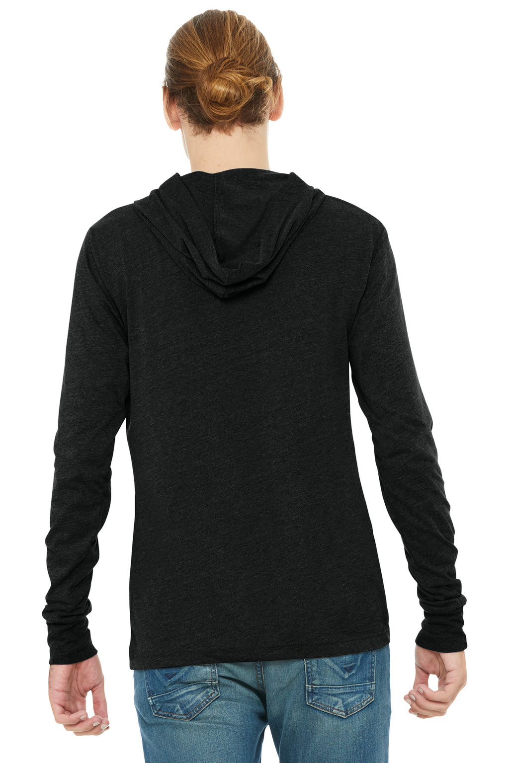 BELLA+CANVAS Unisex Jersey Long Sleeve Hoodie. BC3512 - Charcoal-Black Triblend - back