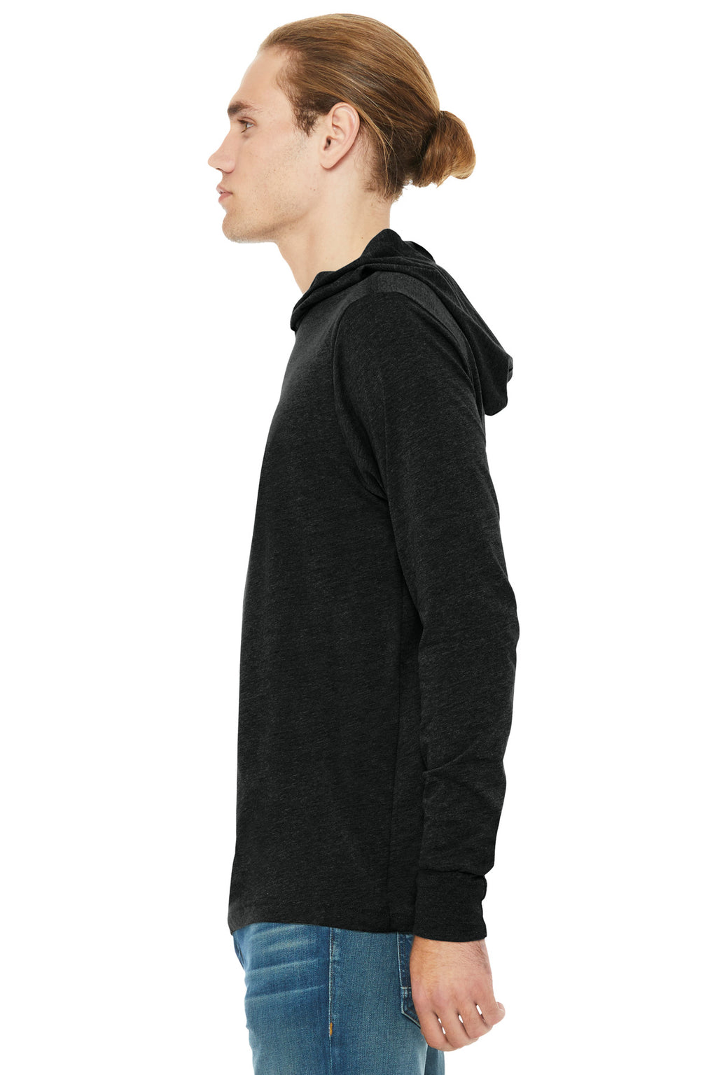 BELLA+CANVAS Unisex Jersey Long Sleeve Hoodie. BC3512 - Charcoal-Black Triblend - side