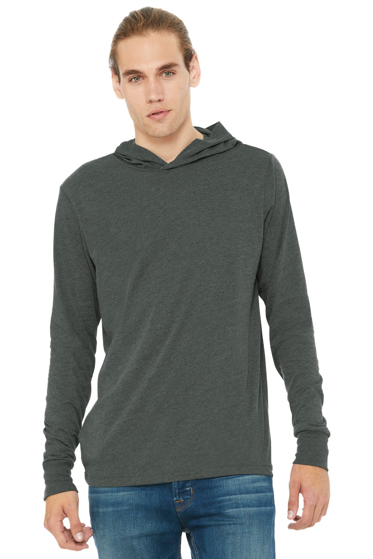 BELLA+CANVAS Unisex Jersey Long Sleeve Hoodie. BC3512 - Deep Heather - front