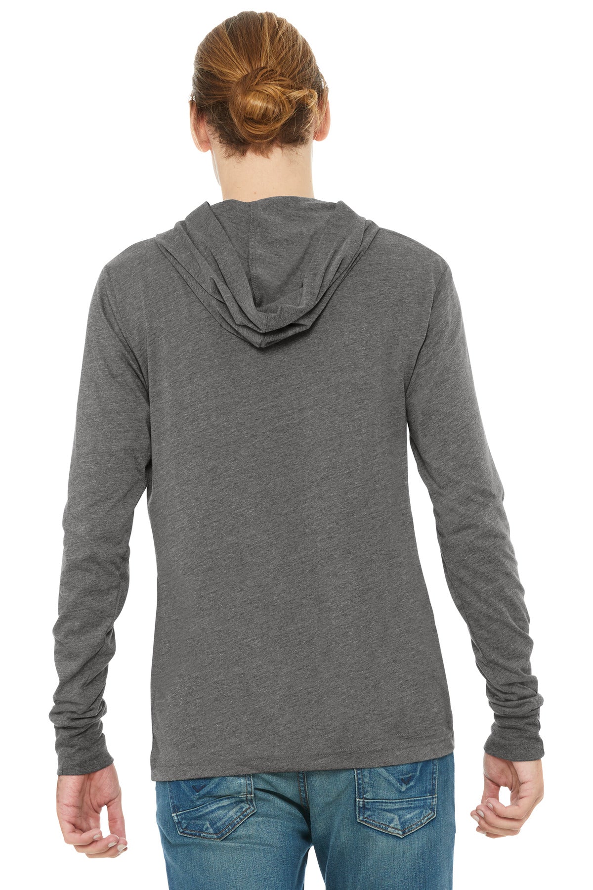 BELLA+CANVAS Unisex Jersey Long Sleeve Hoodie. BC3512 - Grey Triblend - back