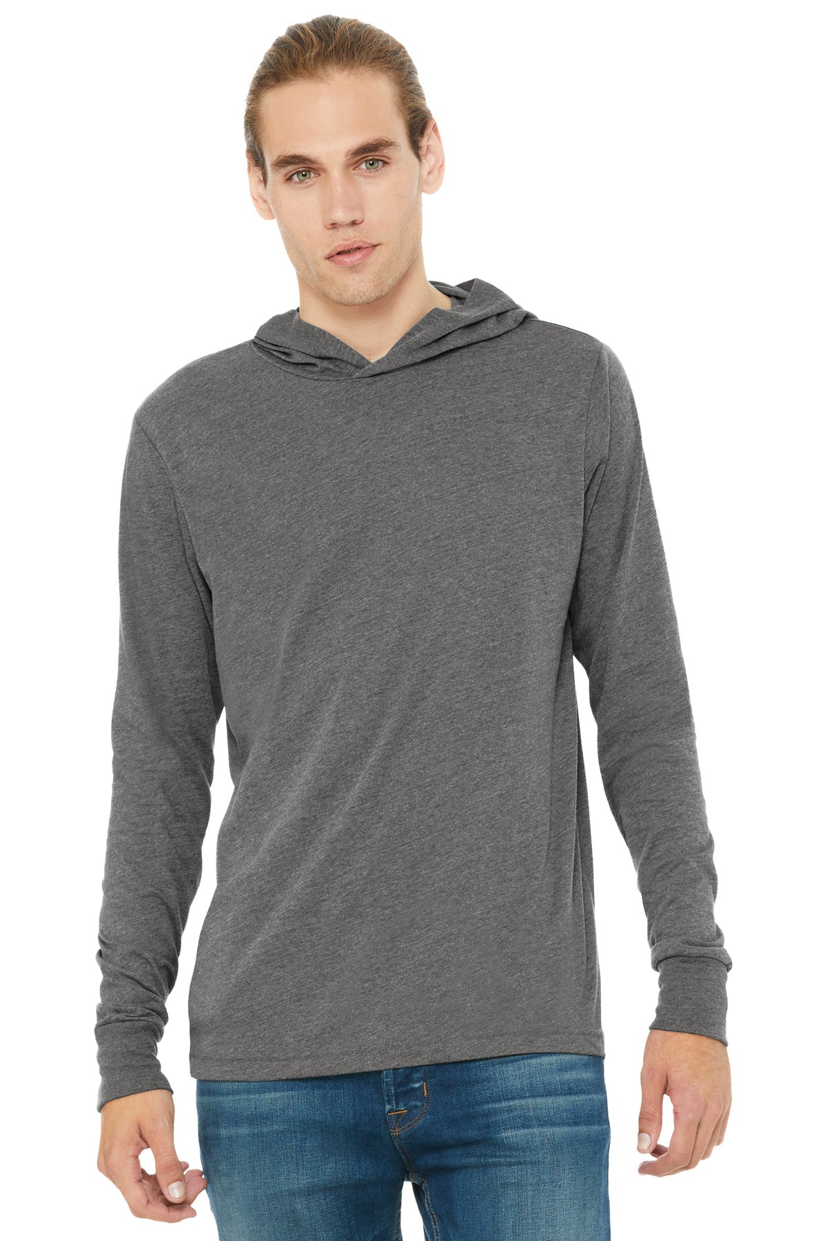 BELLA+CANVAS Unisex Jersey Long Sleeve Hoodie. BC3512 - Grey Triblend - front