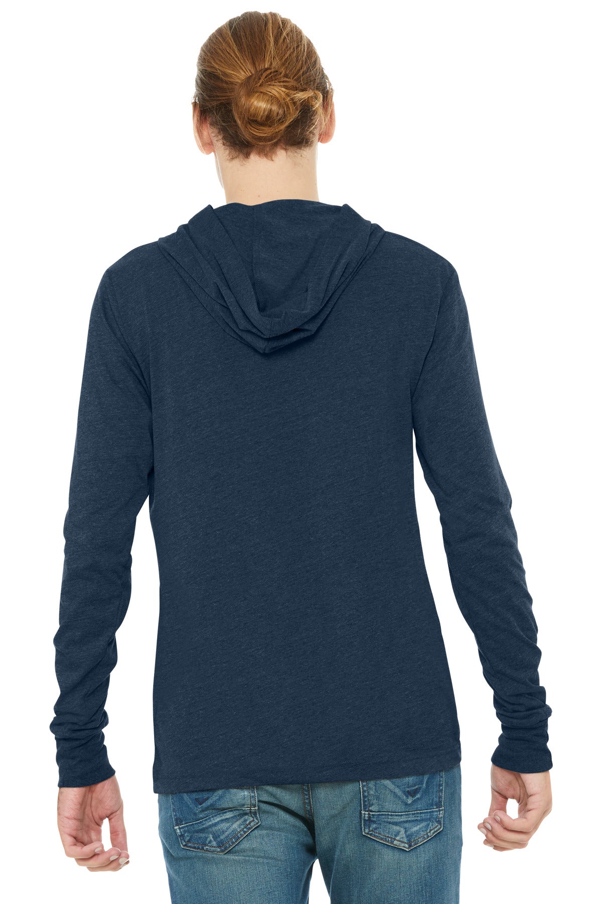 BELLA+CANVAS Unisex Jersey Long Sleeve Hoodie. BC3512 - Heather Navy - back