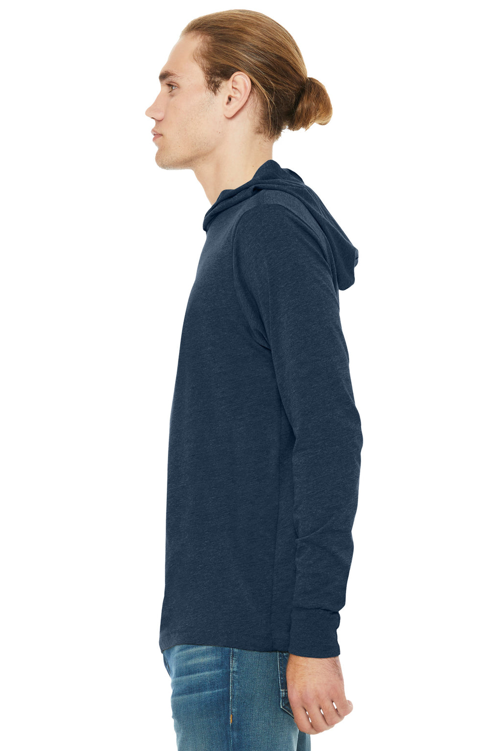 BELLA+CANVAS Unisex Jersey Long Sleeve Hoodie. BC3512 - Heather Navy - side