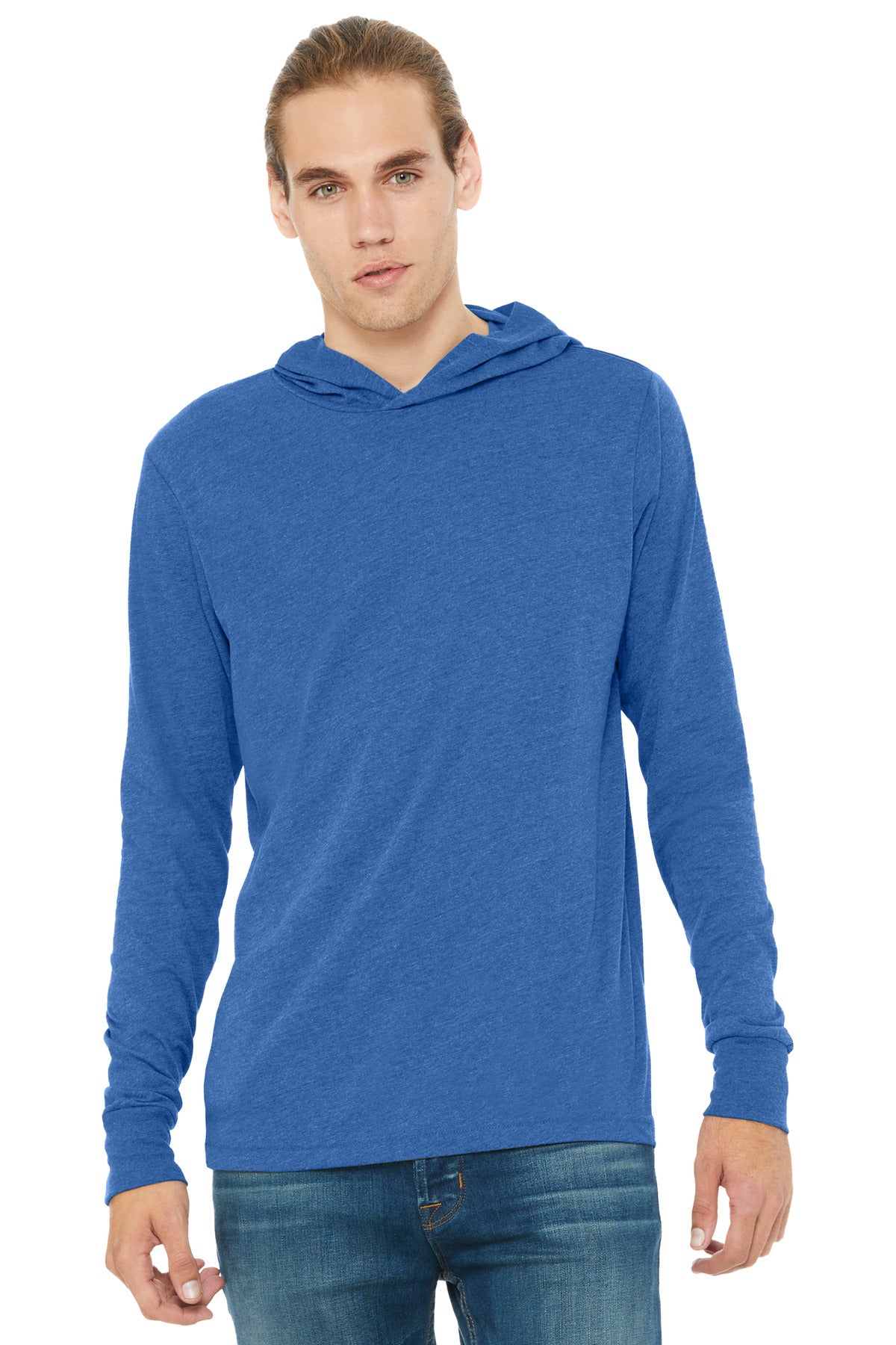 BELLA+CANVAS Unisex Jersey Long Sleeve Hoodie. BC3512 - Heather True Royal - front
