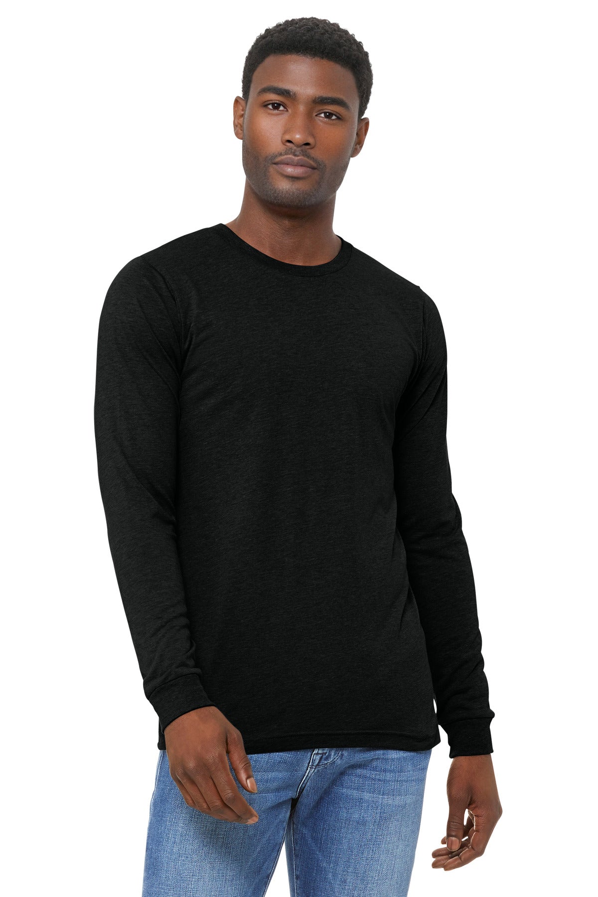BELLA+CANVAS Unisex Triblend Long Sleeve Tee BC3513 - Black Heather Triblend - front