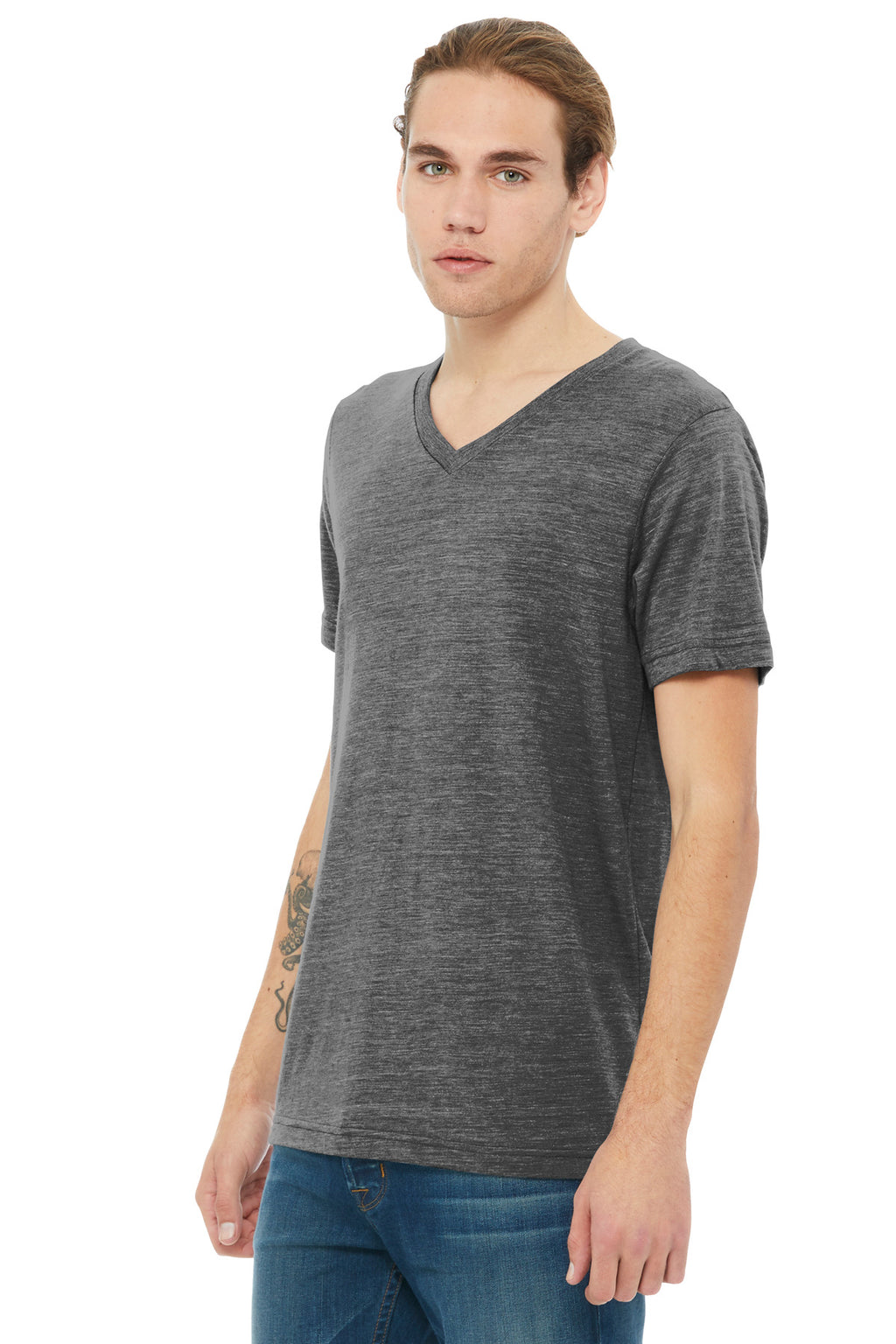 BELLA+CANVAS Unisex Textured Jersey V-Neck Tee BC3655 - Asphalt Slub - three_q