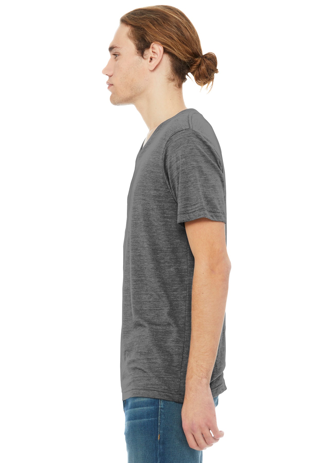 BELLA+CANVAS Unisex Textured Jersey V-Neck Tee BC3655 - Asphalt Slub - side