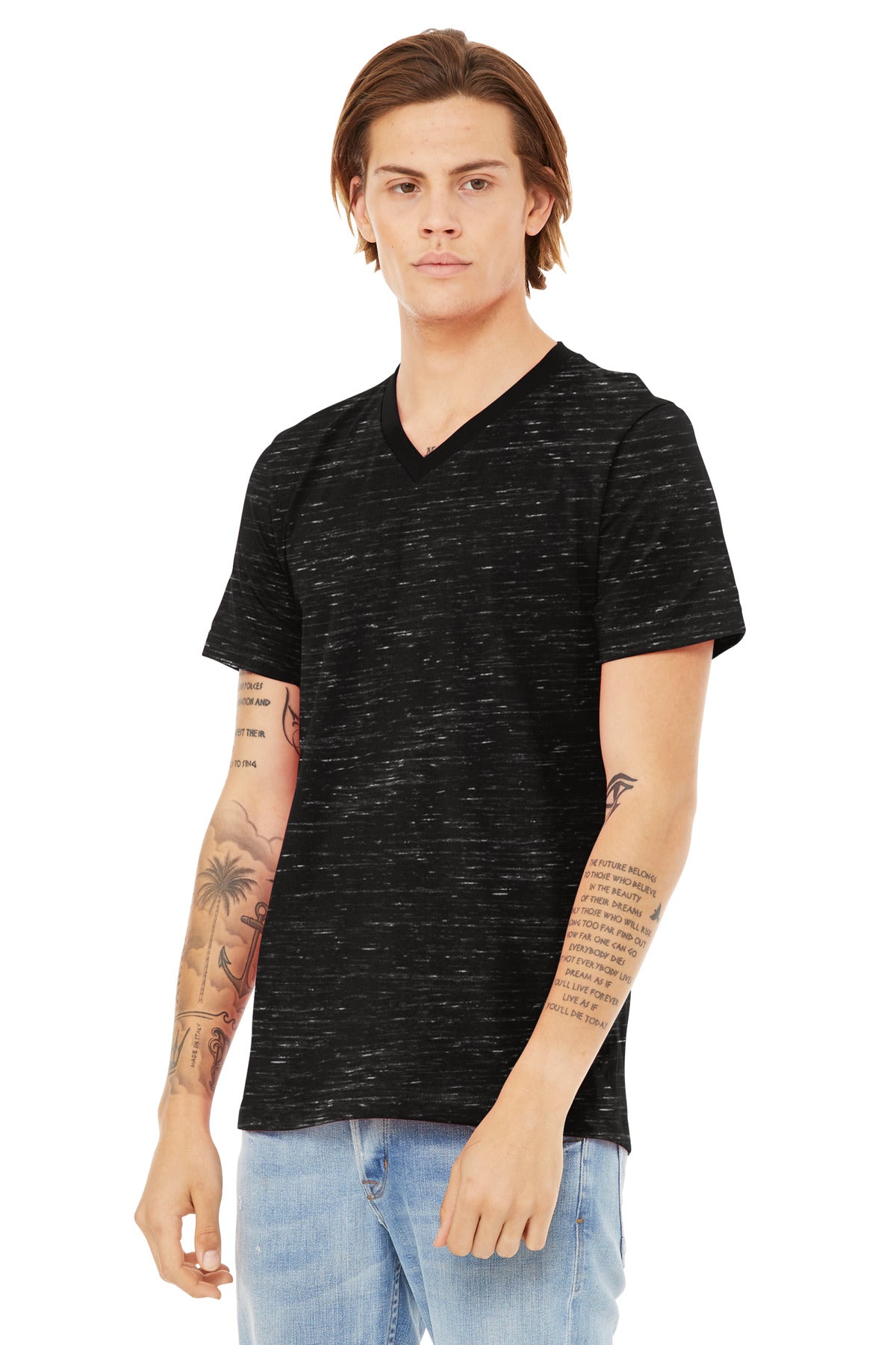 BELLA+CANVAS Unisex Textured Jersey V-Neck Tee BC3655 - Black Marble - three_q
