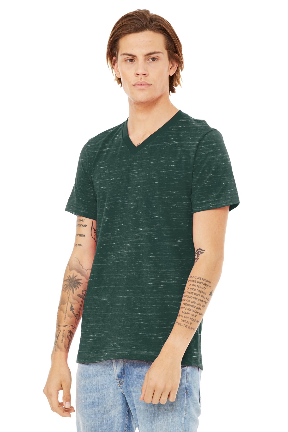 BELLA+CANVAS Unisex Textured Jersey V-Neck Tee BC3655 - Forest Marble - three_q