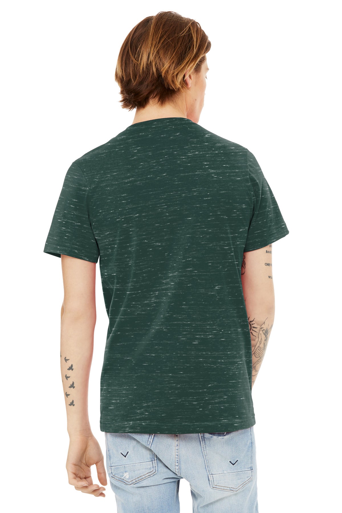 BELLA+CANVAS Unisex Textured Jersey V-Neck Tee BC3655 - Forest Marble - back