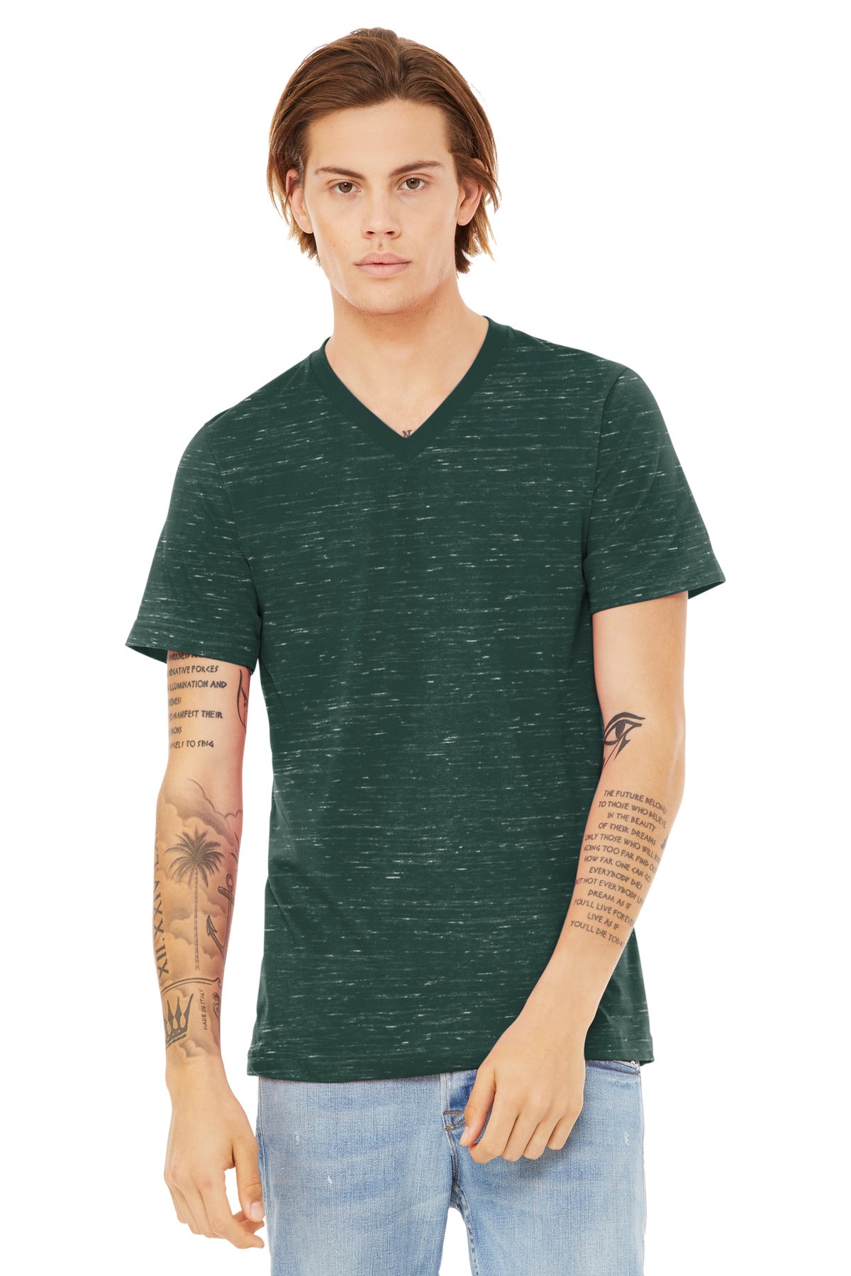 BELLA+CANVAS Unisex Textured Jersey V-Neck Tee BC3655 - Forest Marble - front