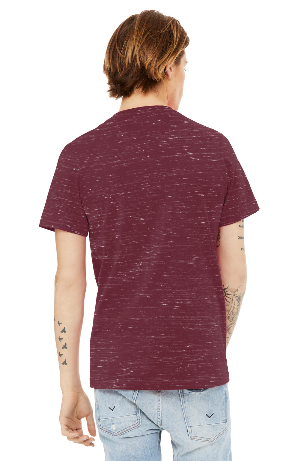 BELLA+CANVAS Unisex Textured Jersey V-Neck Tee BC3655 - Maroon Marble - back