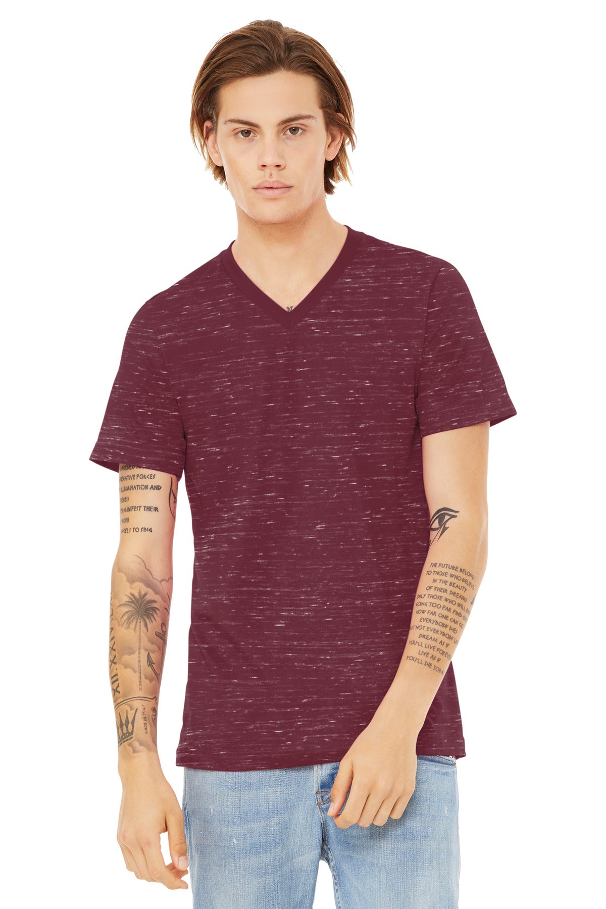 BELLA+CANVAS Unisex Textured Jersey V-Neck Tee BC3655 - Maroon Marble - front