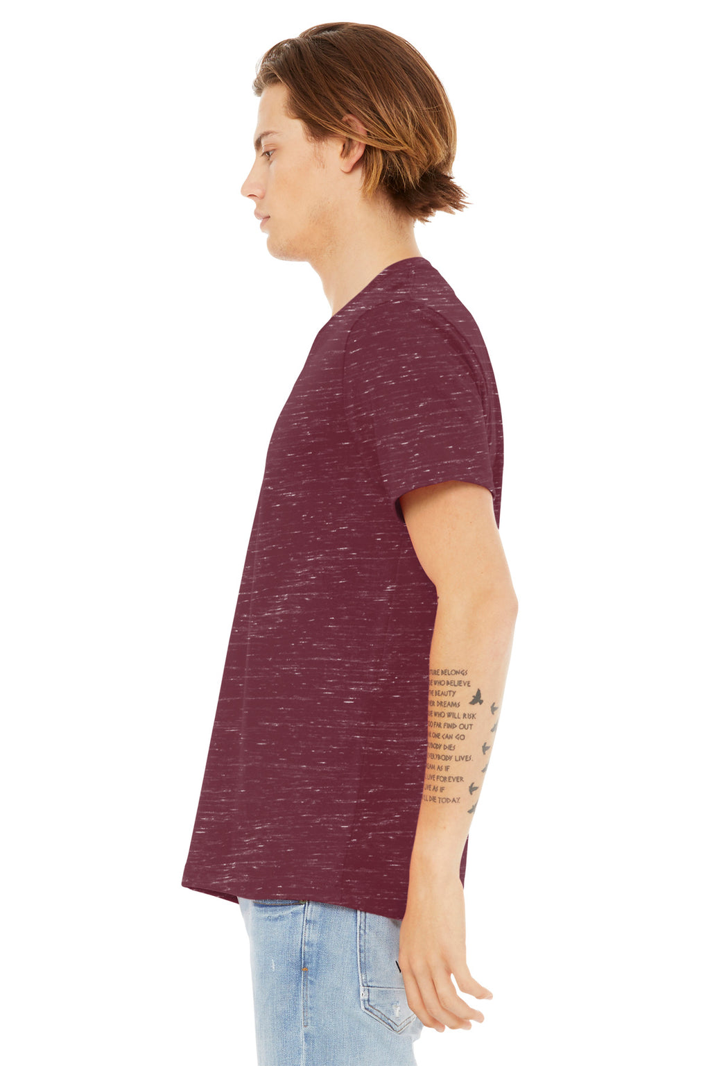 BELLA+CANVAS Unisex Textured Jersey V-Neck Tee BC3655 - Maroon Marble - side