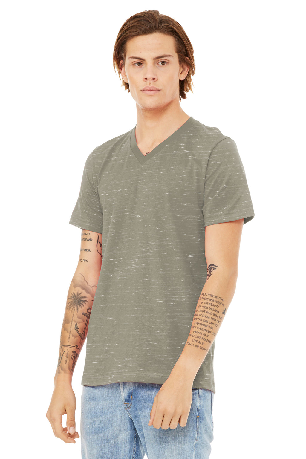 BELLA+CANVAS Unisex Textured Jersey V-Neck Tee BC3655 - Stone Marble - three_q
