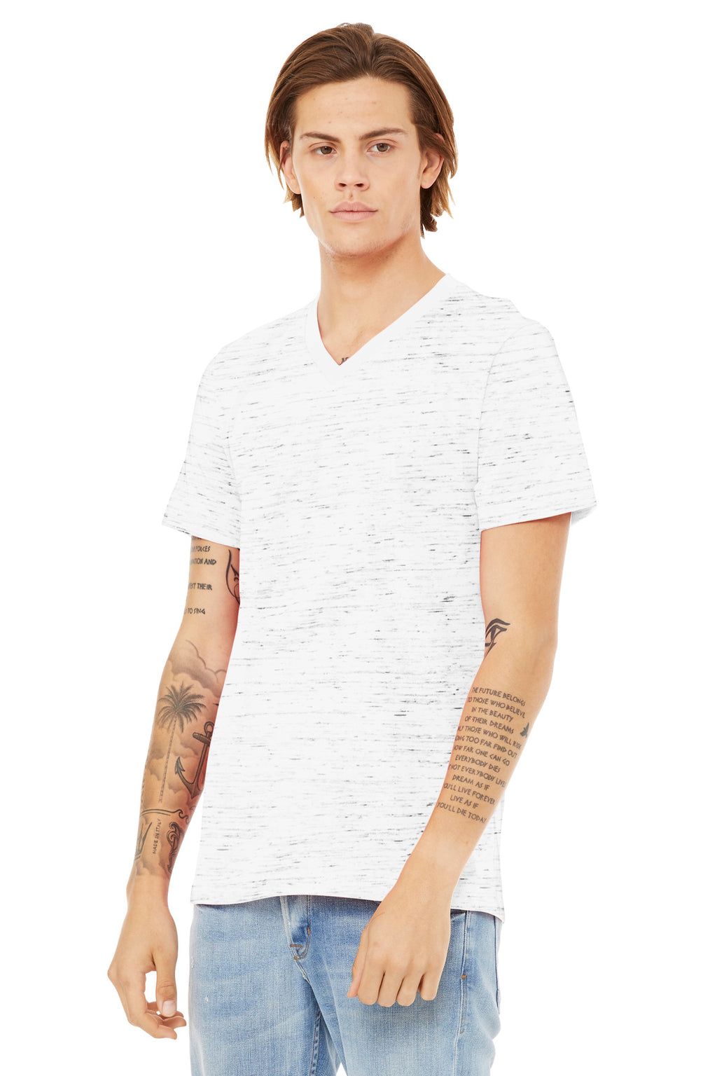 BELLA+CANVAS Unisex Textured Jersey V-Neck Tee BC3655 - White Marble - three_q