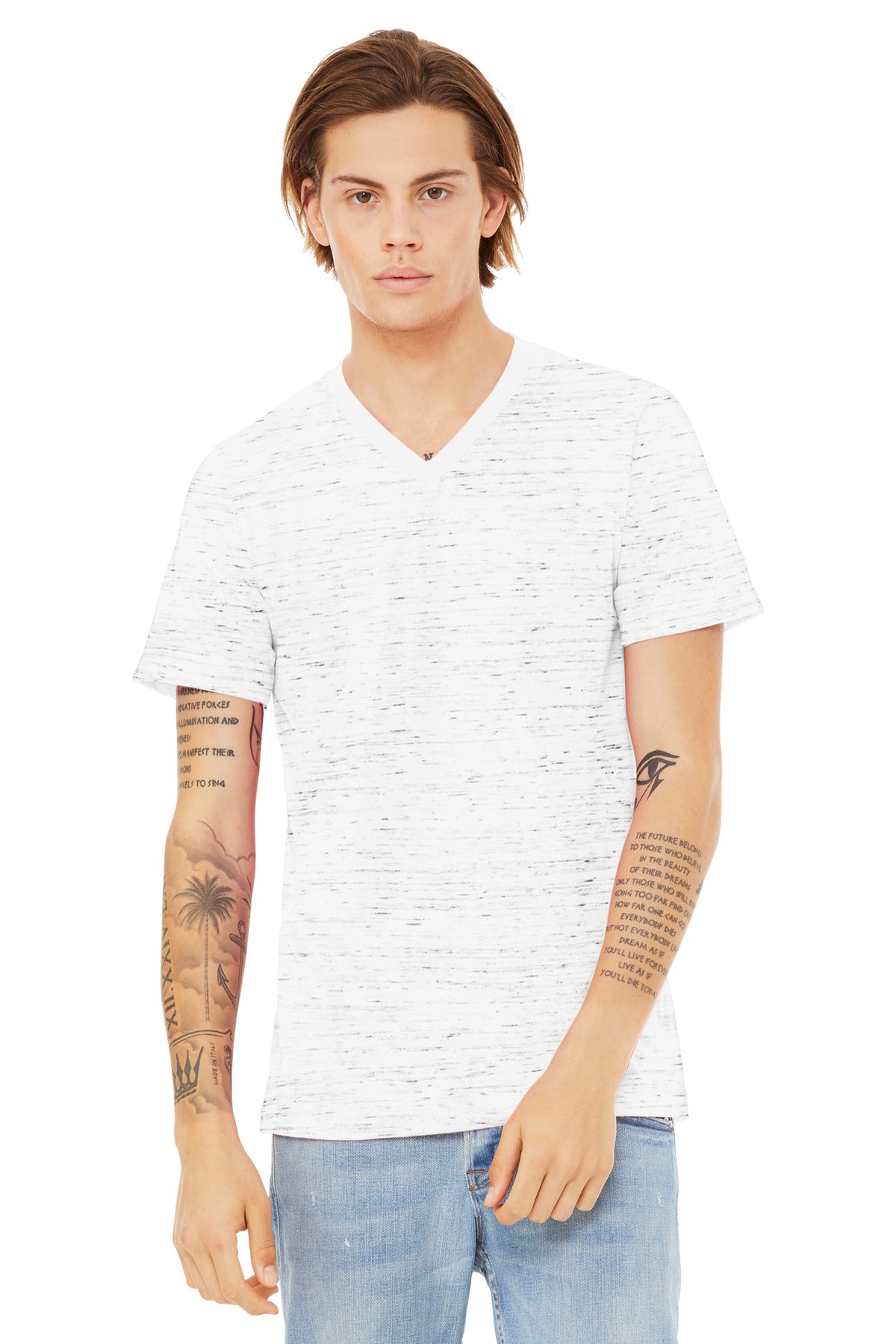 BELLA+CANVAS Unisex Textured Jersey V-Neck Tee BC3655 - White Marble - front