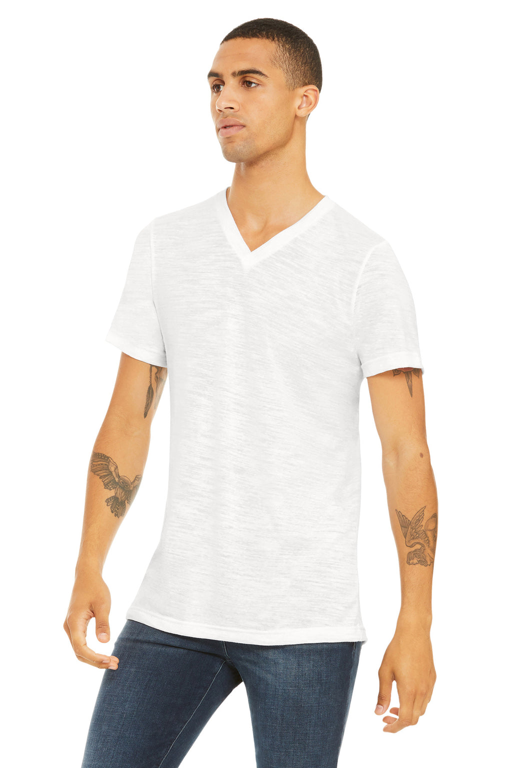 BELLA+CANVAS Unisex Textured Jersey V-Neck Tee BC3655 - White Slub - three_q