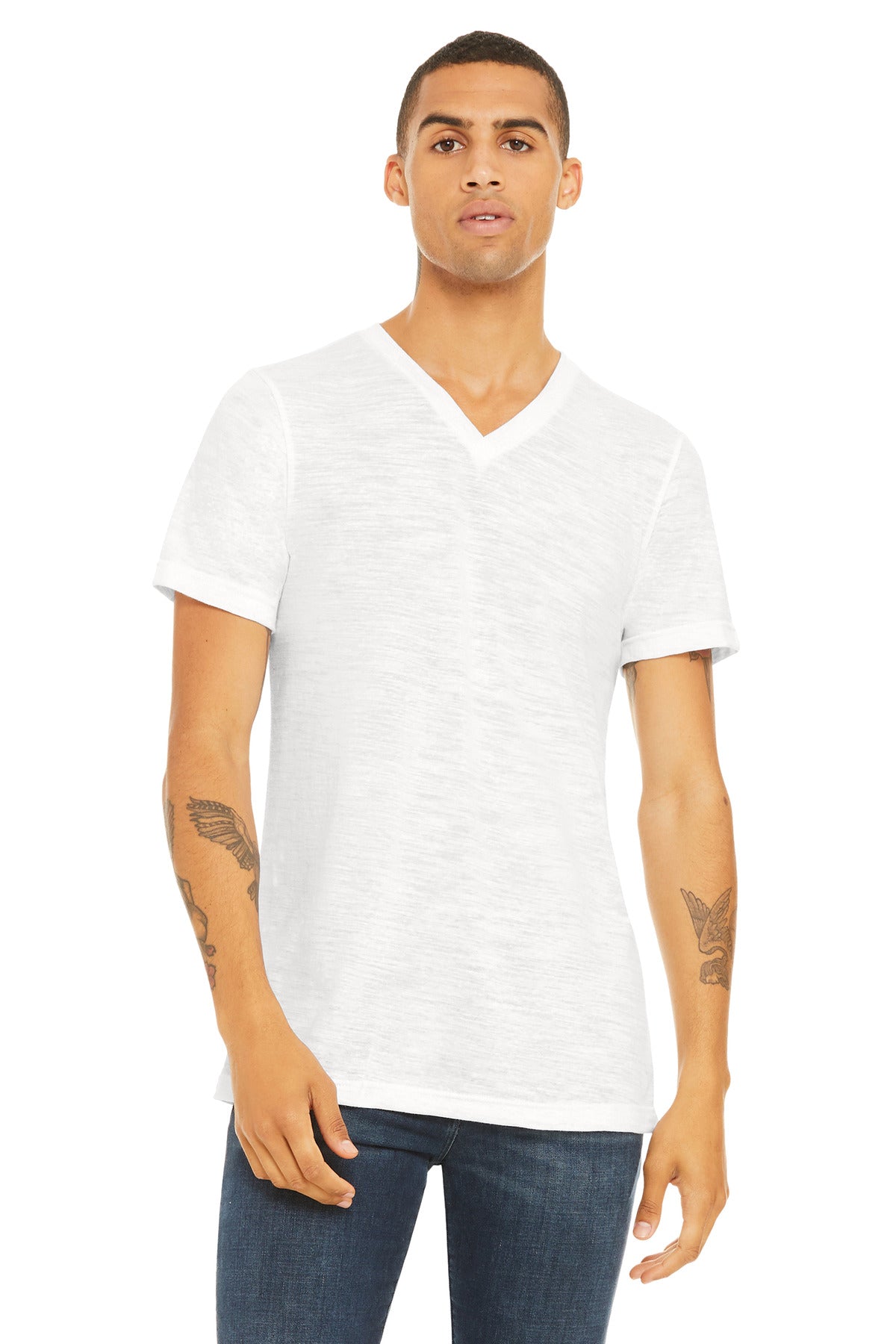 BELLA+CANVAS Unisex Textured Jersey V-Neck Tee BC3655 - White Slub - front