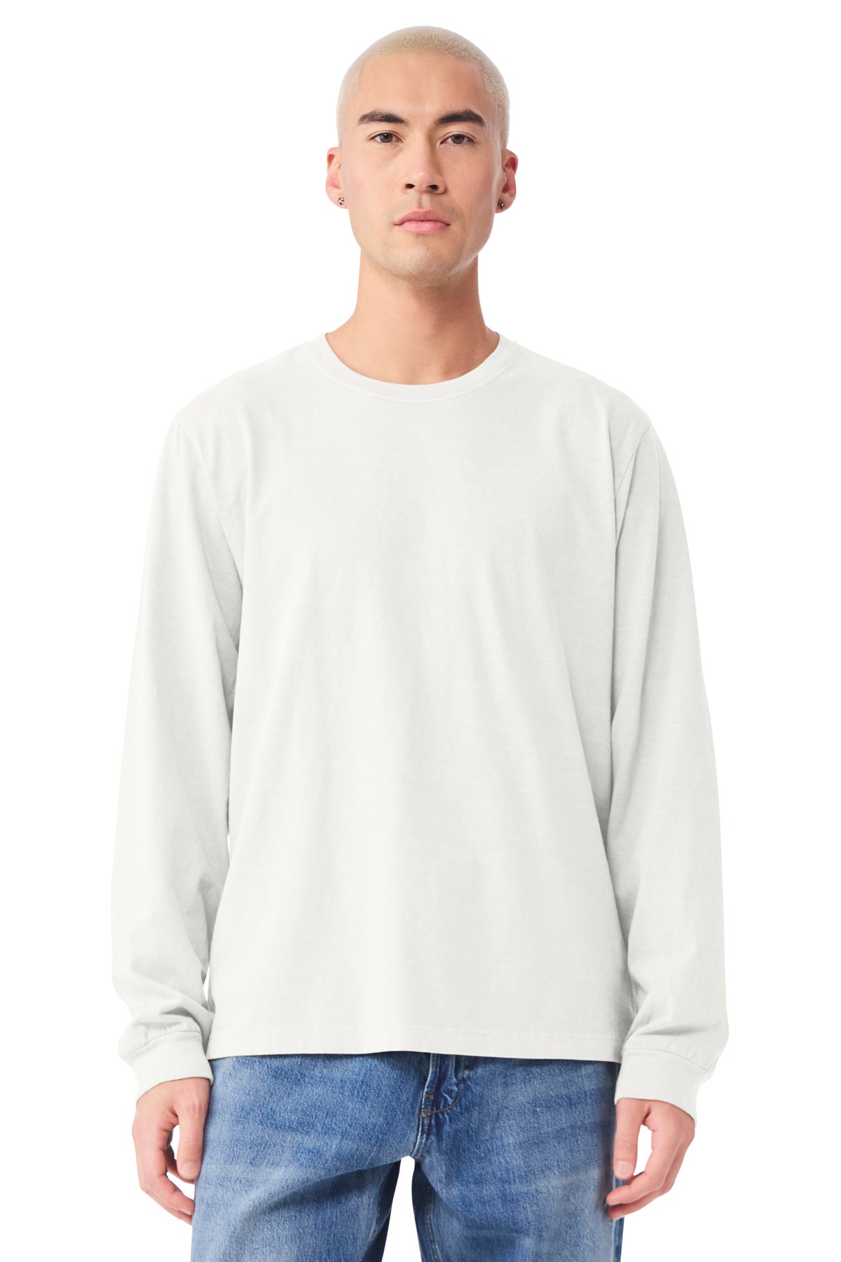 BELLA+CANVAS Unisex Heavyweight Garment-Dyed Long Sleeve Tee BC4851GD - Vintage White - front